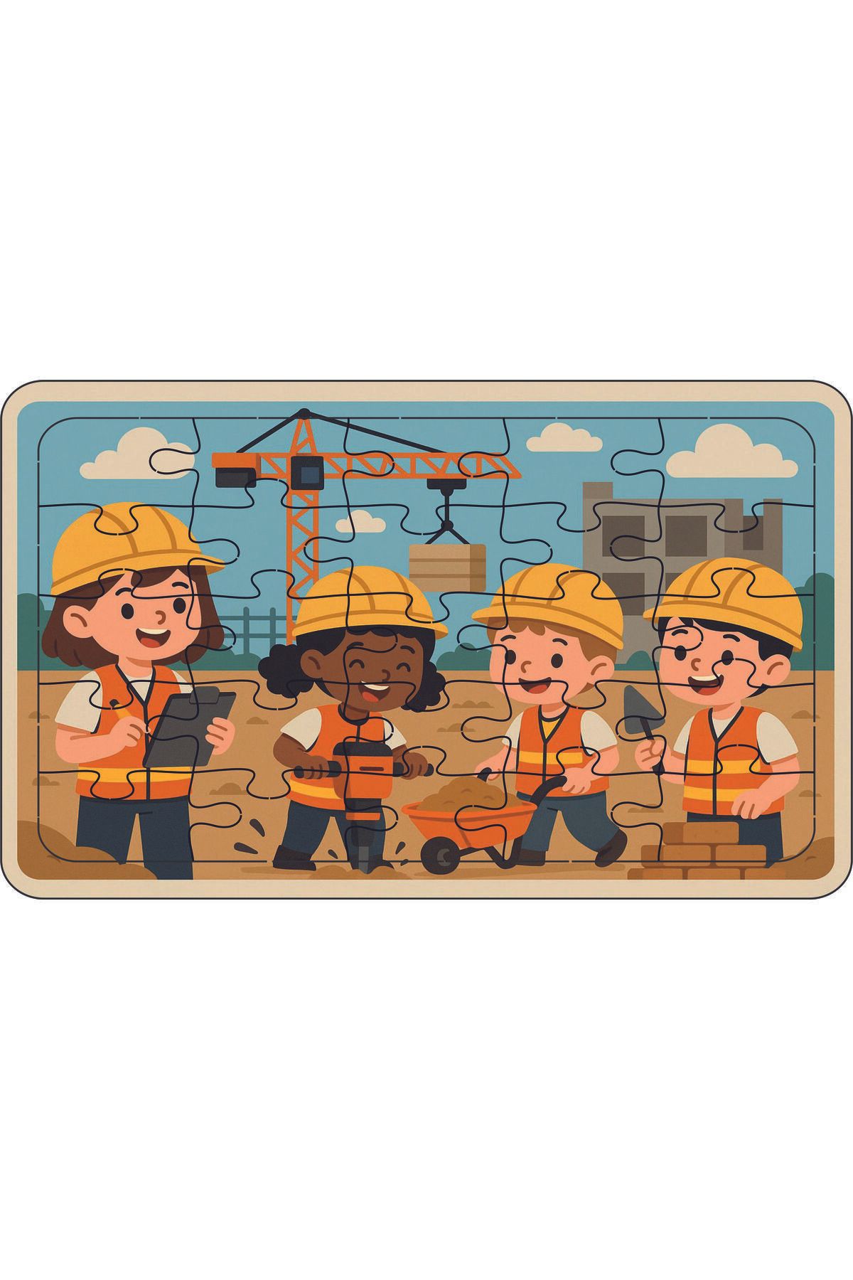 WOODENCRAFT İNŞAAT AHŞAP PUZZLE 25 PARÇA 23 X 14 ÖLÇÜLERİNDE ÇOCUK PUZZLE