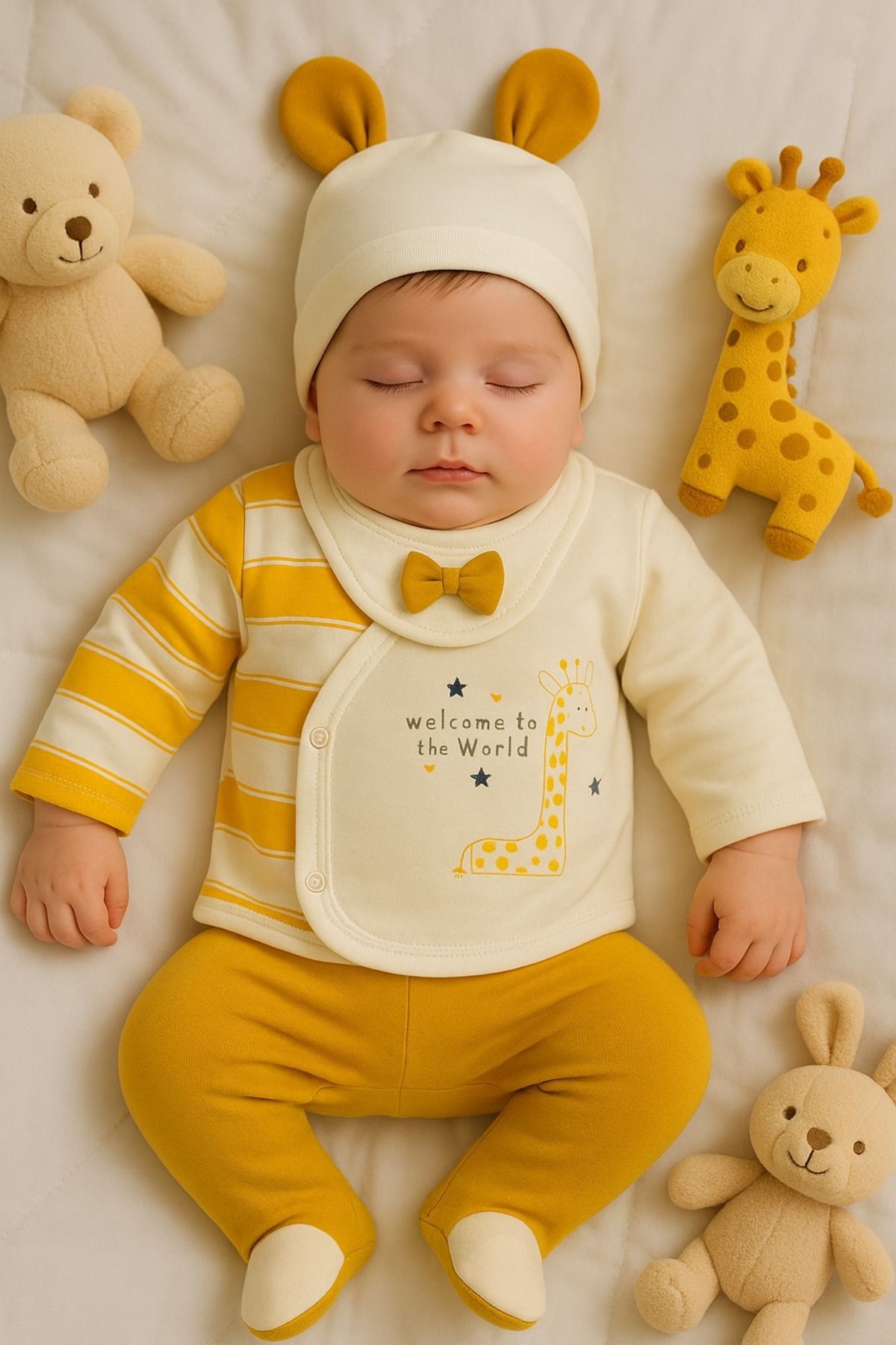 Zuff Baby UNISEX BEBEK 5'Lİ ÇİZGİLİ HASTANE ÇIKIŞ SETİ 0-3 AY