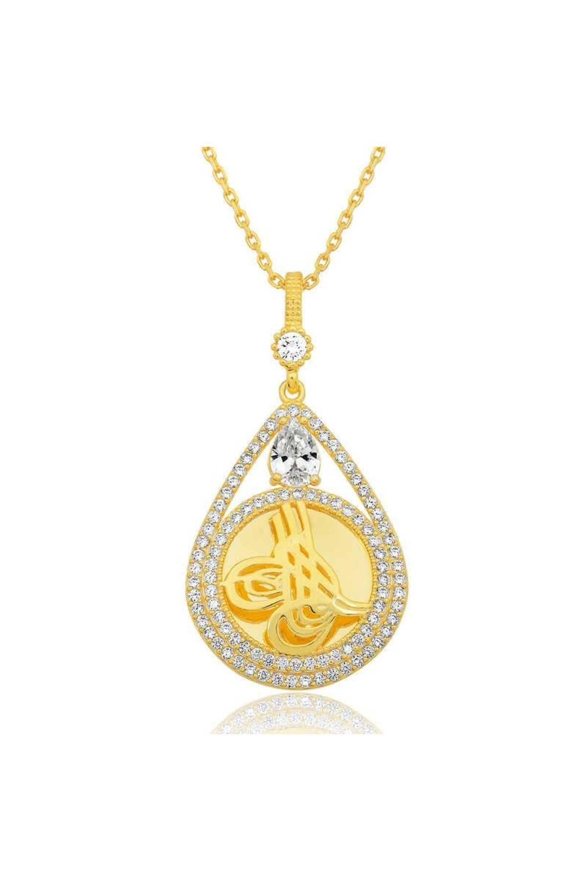 alsepeteavm Gümüş Gold Kaplama Damla Tuğralı Kadın Kolye