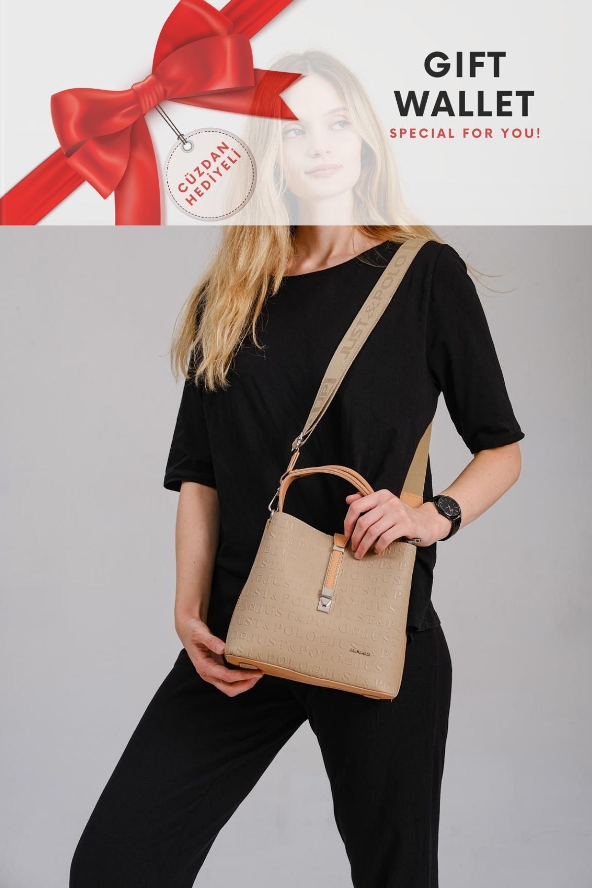 Just Polo JP Yeni Sezon Orijinal Just Polo 4 Bölmeli Orta Boy Klasik Spor Model Kadın Omuz Çantası ve EL Çantası
