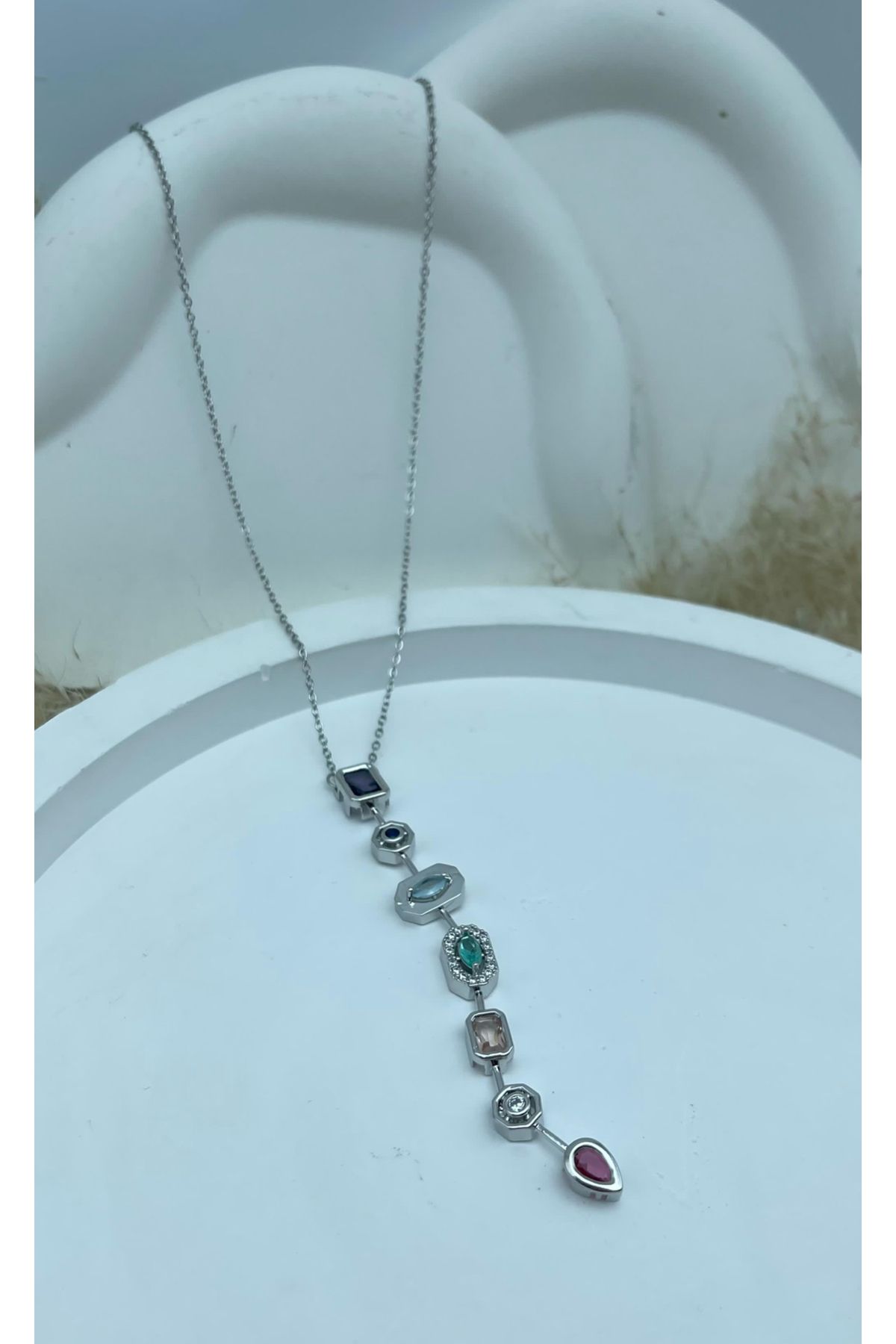 bs bellss accessory Renkli Taşlı Y Kolye