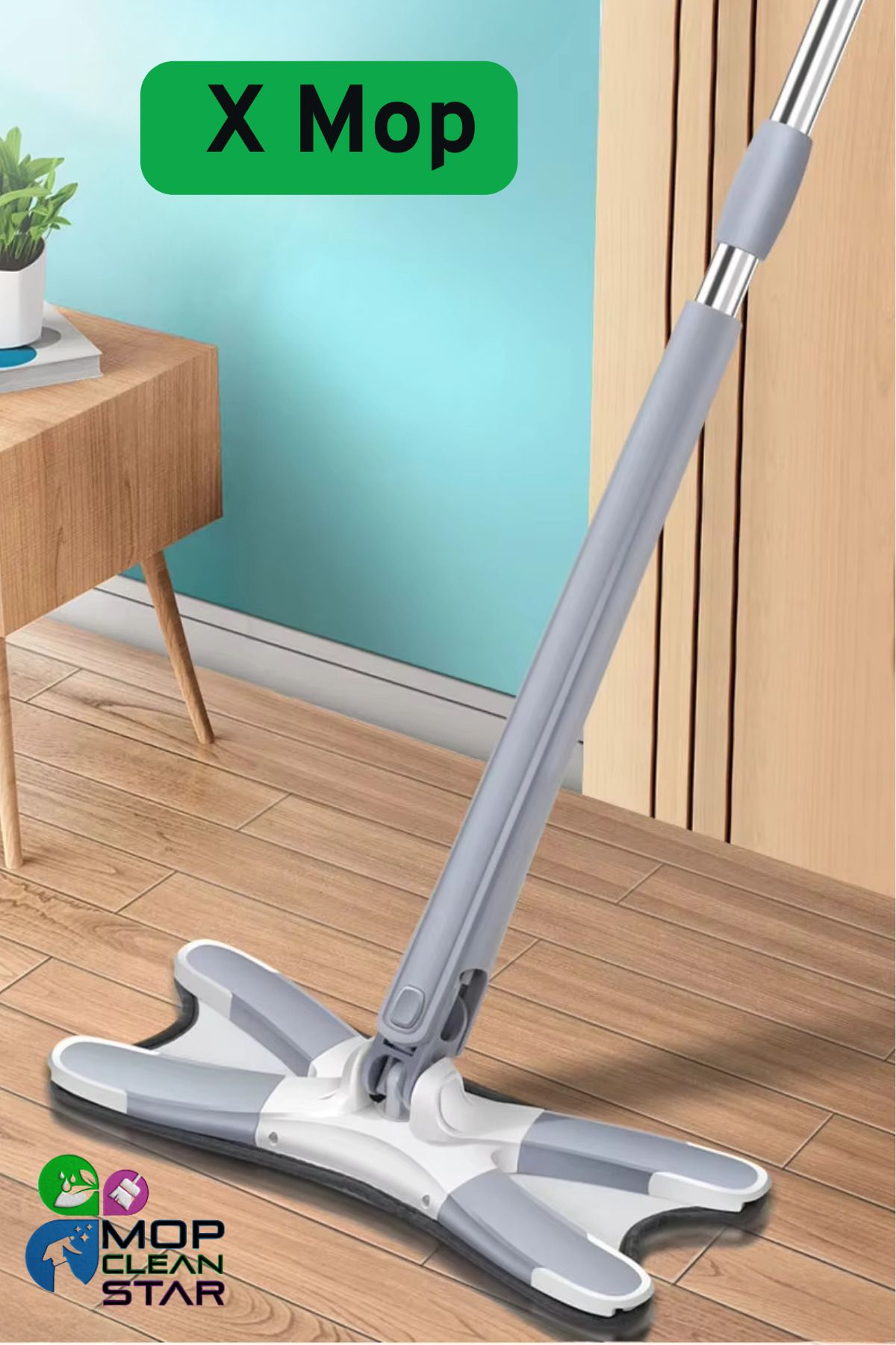 Mop Clean Star ✨ 360° Dönebilen Kendinden Sıkmalı X Mop + Yedek Mikrofiber Bez | Pratik Temizlik Seti 🧼