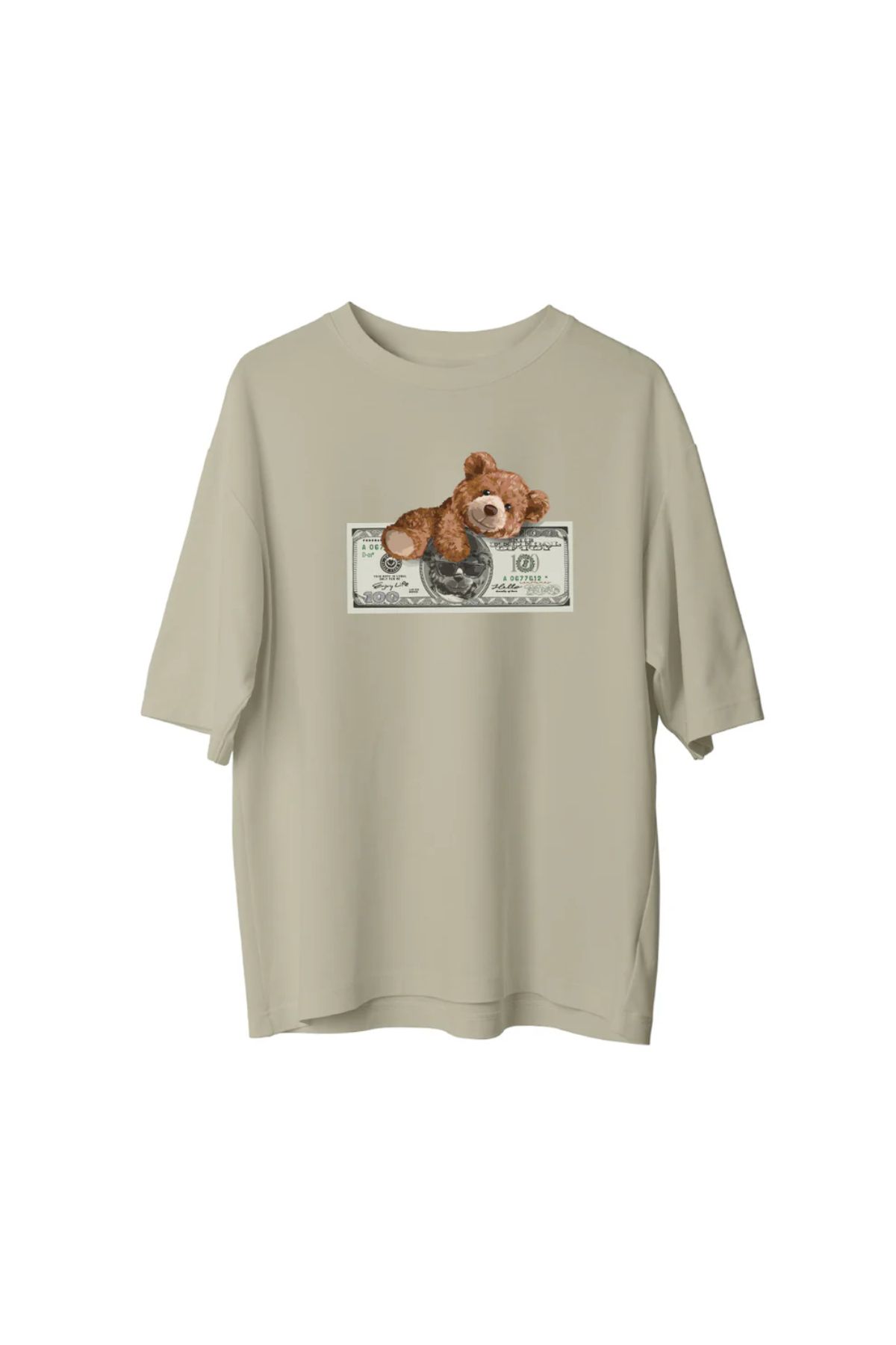 Koklonmoda Büyük Beden Unisex Dolar Ayıcık Baskılı Oversize T-Shirt