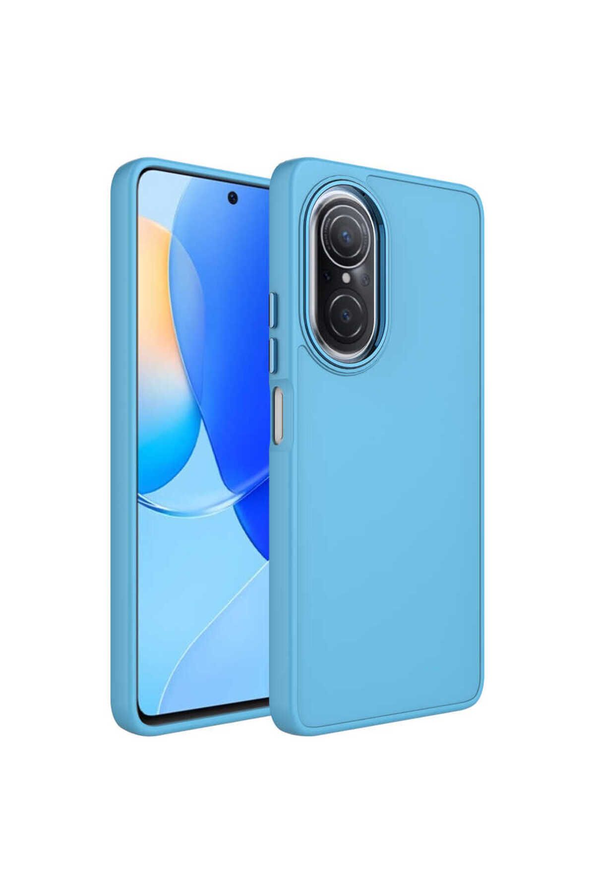 halkhouse Huawei Nova 9 SE Kılıf Metal Çerçeve ve Buton Tasarımlı Renkli Esnek Kırılmaz Silikon Luna Kapak