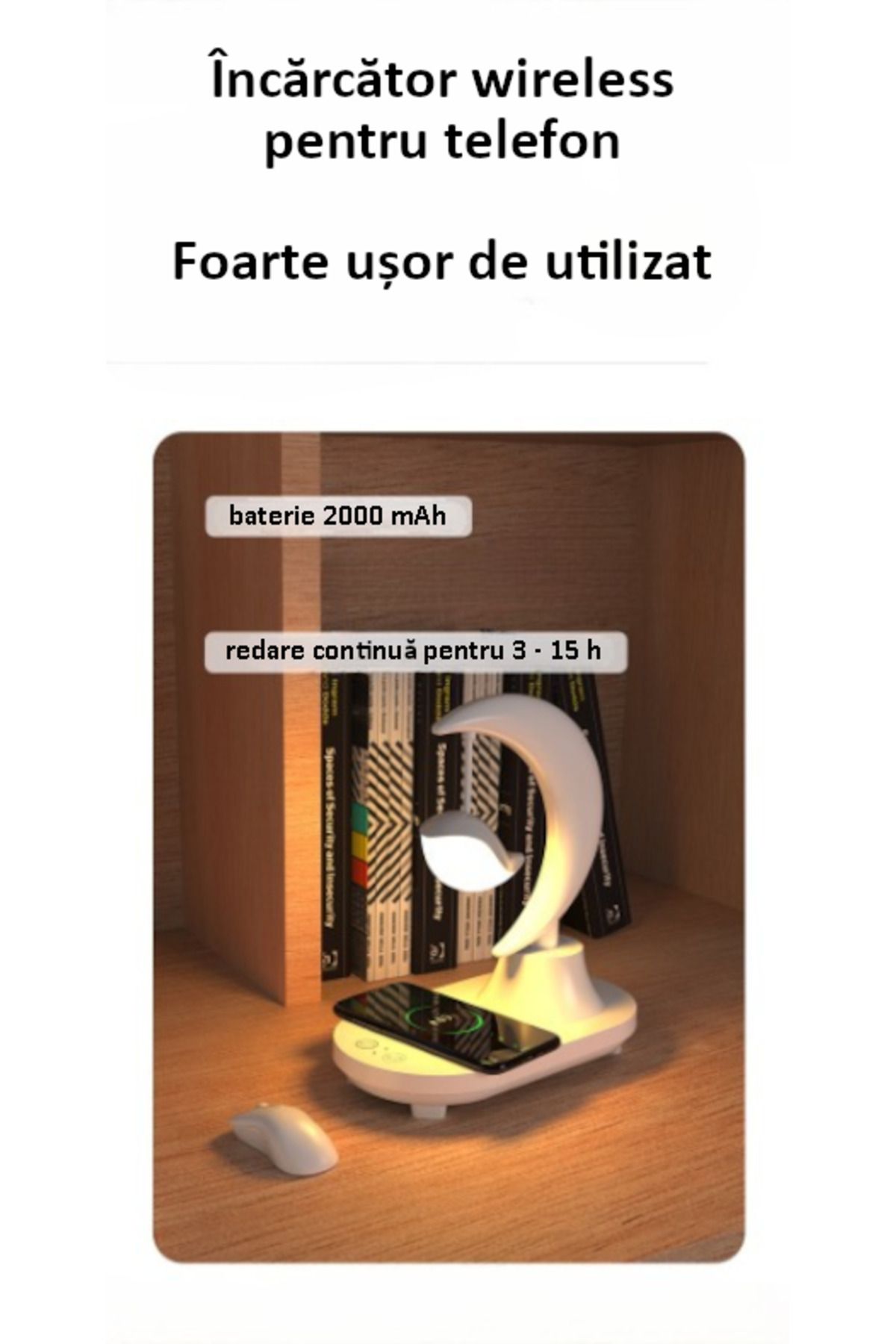 Influential Tech-Smart LED Lamp with Wireless Charger, Bluetooth Speaker, Touch Control, White, 10W 7