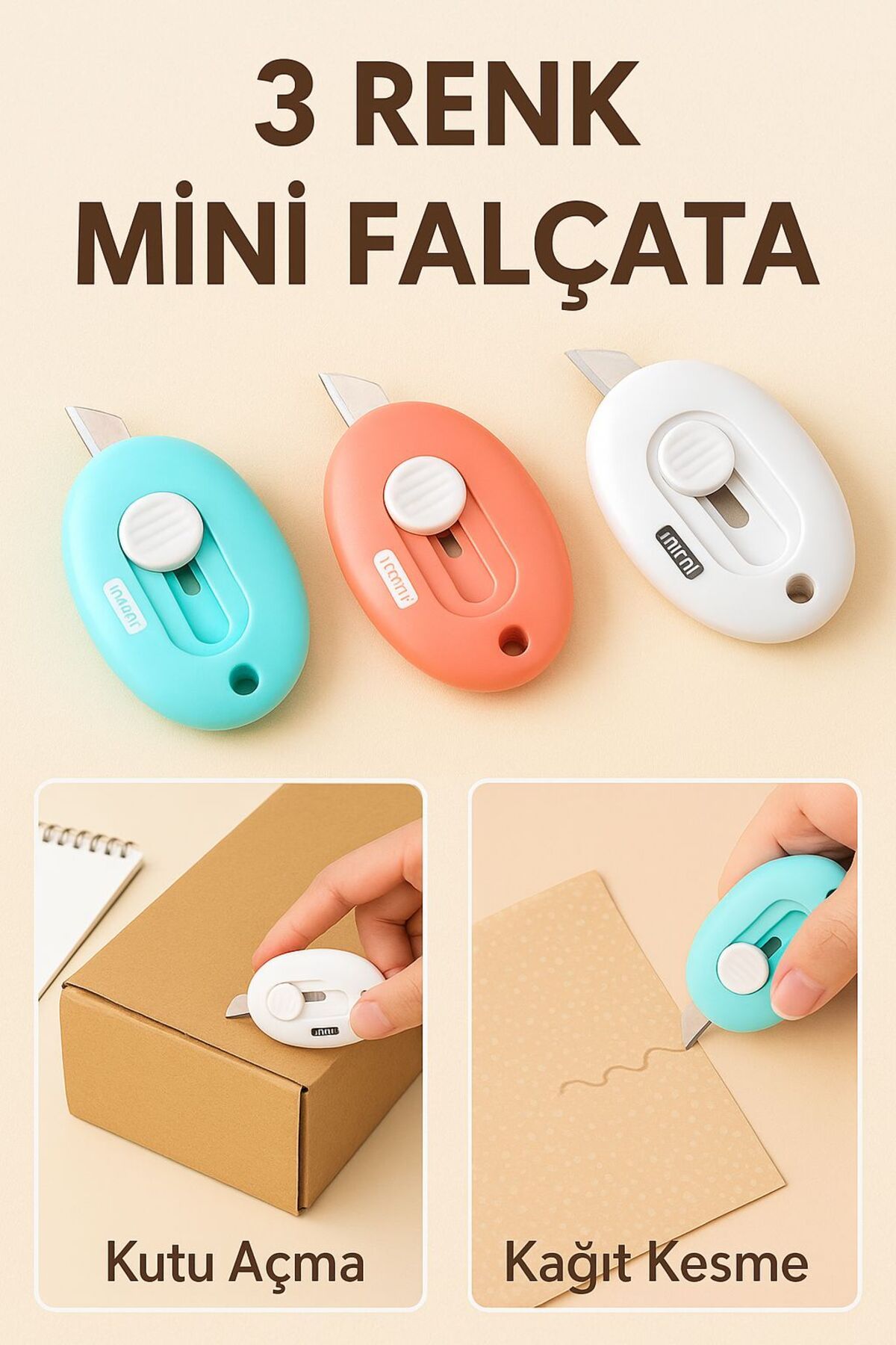Kelepir Fırsatlar Renkli Mini Falçata – Kaydırmalı Kilitli Pratik Maket Bıçağı Falçata