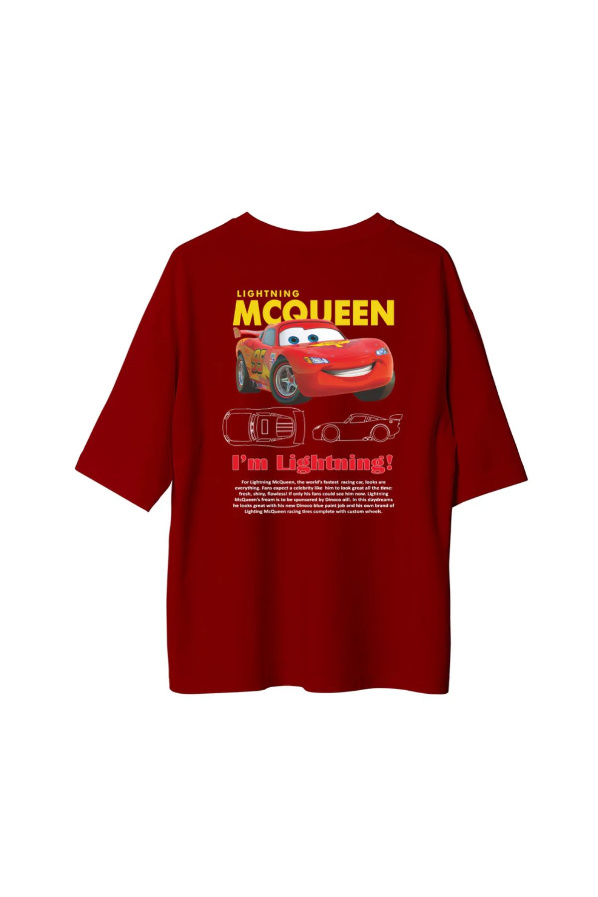 Koklonmoda Büyük Beden Unisex Şimşek McQueen Baskılı Oversize T-Shirt