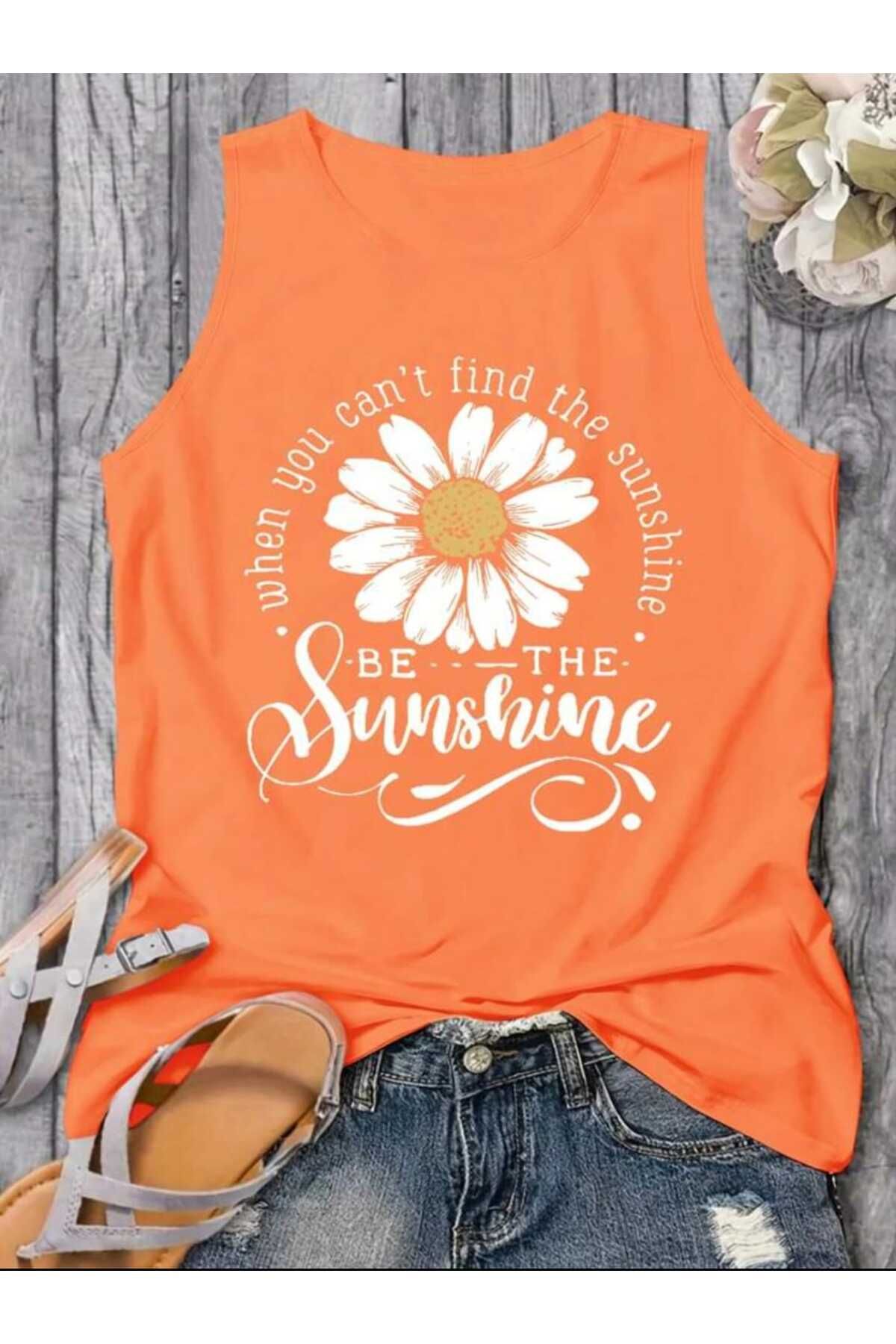 FAVORİST BE THE SUNSHİNE Kadın Pamuklu Kolsuz Yazlık T-shirt