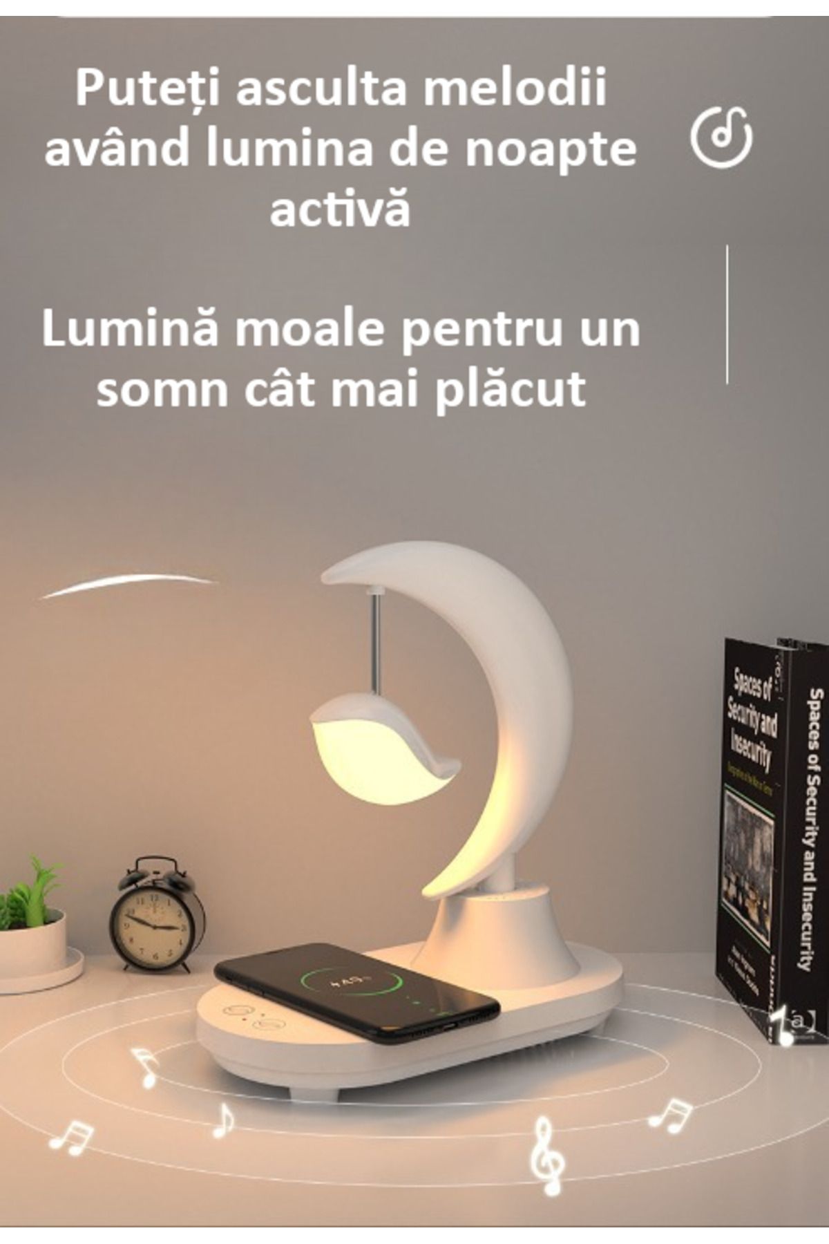 Influential Tech-Smart LED Lamp with Wireless Charger, Bluetooth Speaker, Touch Control, White, 10W 5