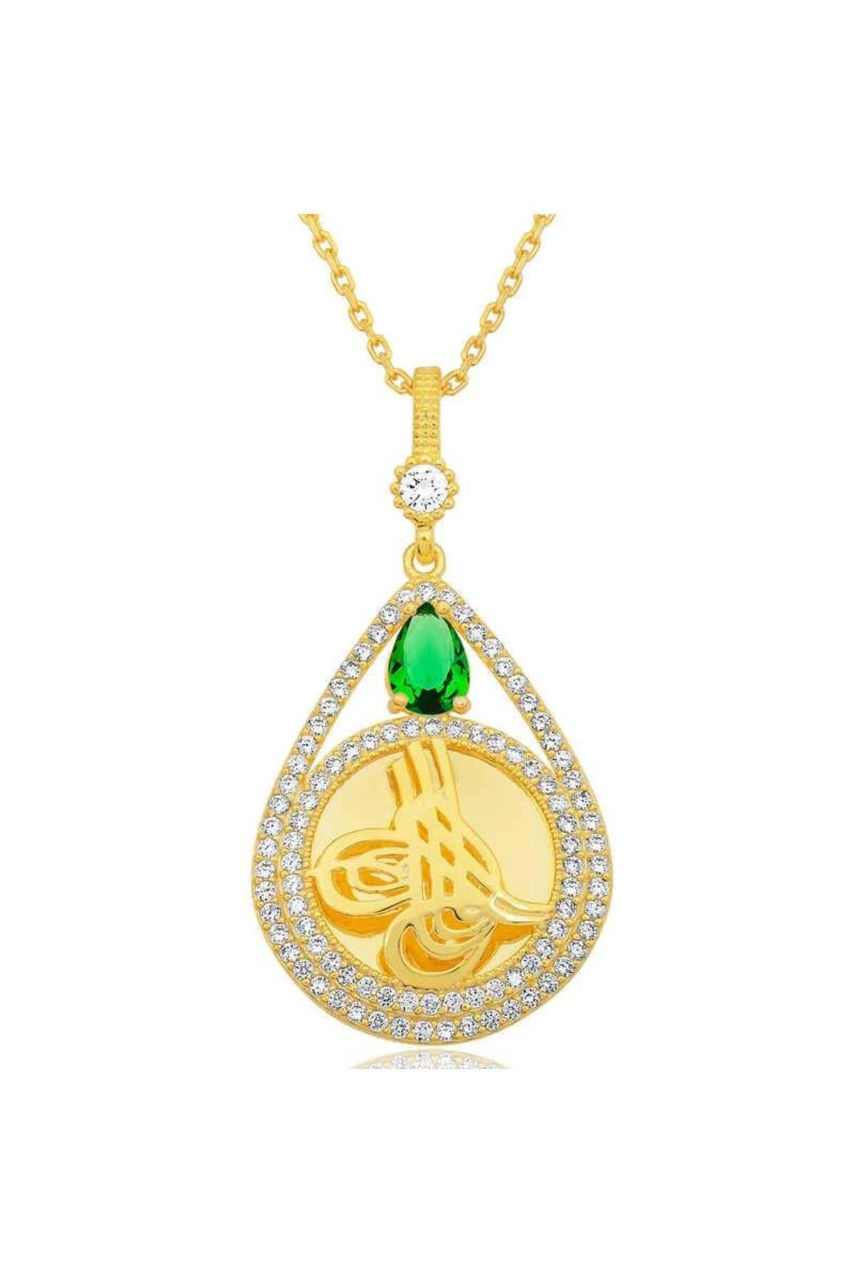 alsepeteavm Gümüş Gold Kaplama Damla Tuğralı Kadın Kolye