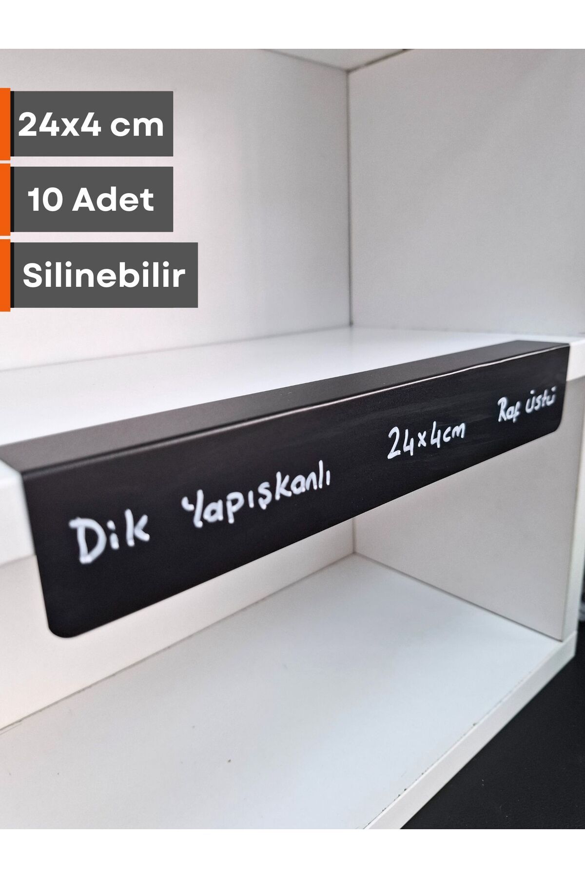 Şeffaf Etiket 10 Ad PVC Karatahta Siyah Ürün Etiket 24x4 cm Yapışkanlı Raf Fiyat Etiketi Dik Yapışan isimlik