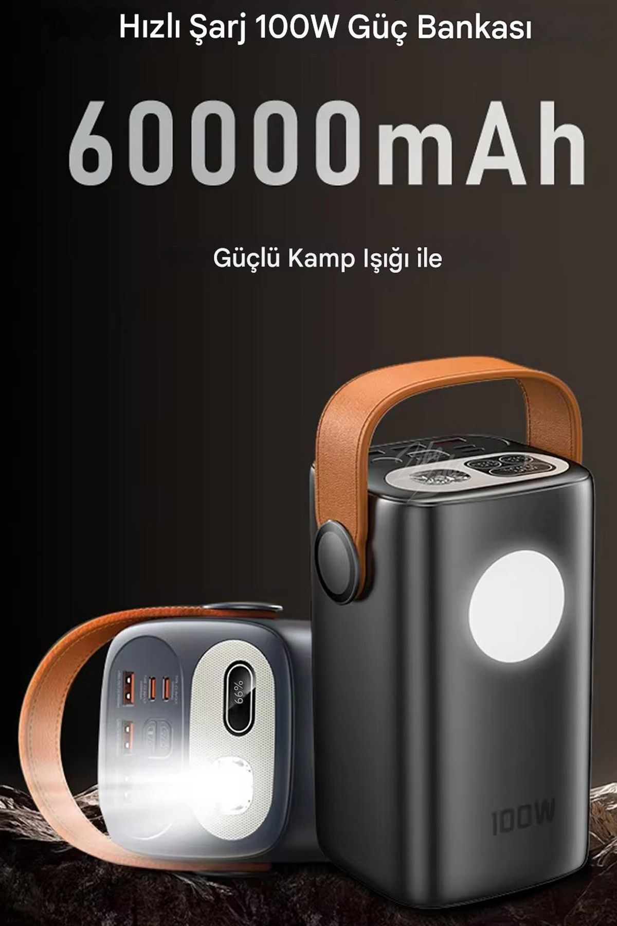 zibo 60000 Mah Powerbank Hızlı Şarj Dijital Göstergeli Güç Bankası Taşınabilir Şarj Cihazı Kamp Feneri