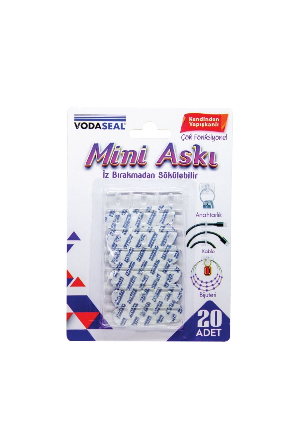 Vodaseal Mini Şeffaf Askı 20li Paket | Dayanıklı Yapışkan, İz Bırakmaz