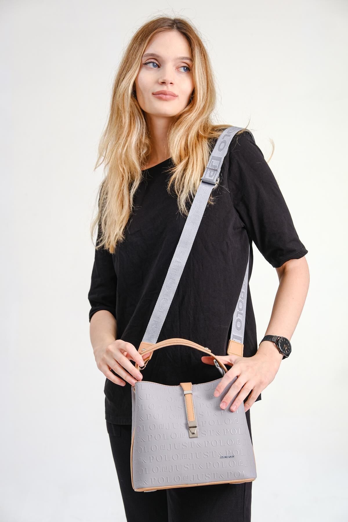 Just Polo JP Yeni Sezon Orijinal Just Polo 4 Bölmeli Orta Boy Klasik Spor Model Kadın Omuz Çantası ve EL Çantası