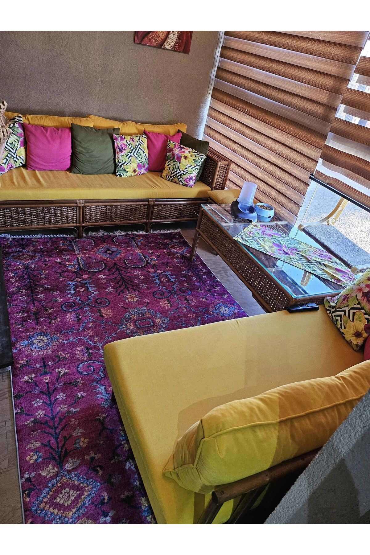 VOPTEKS Vintage Halı Balkon Halısı Makinede Yıkanabilir Kaymaz Taban Balkon Halısı