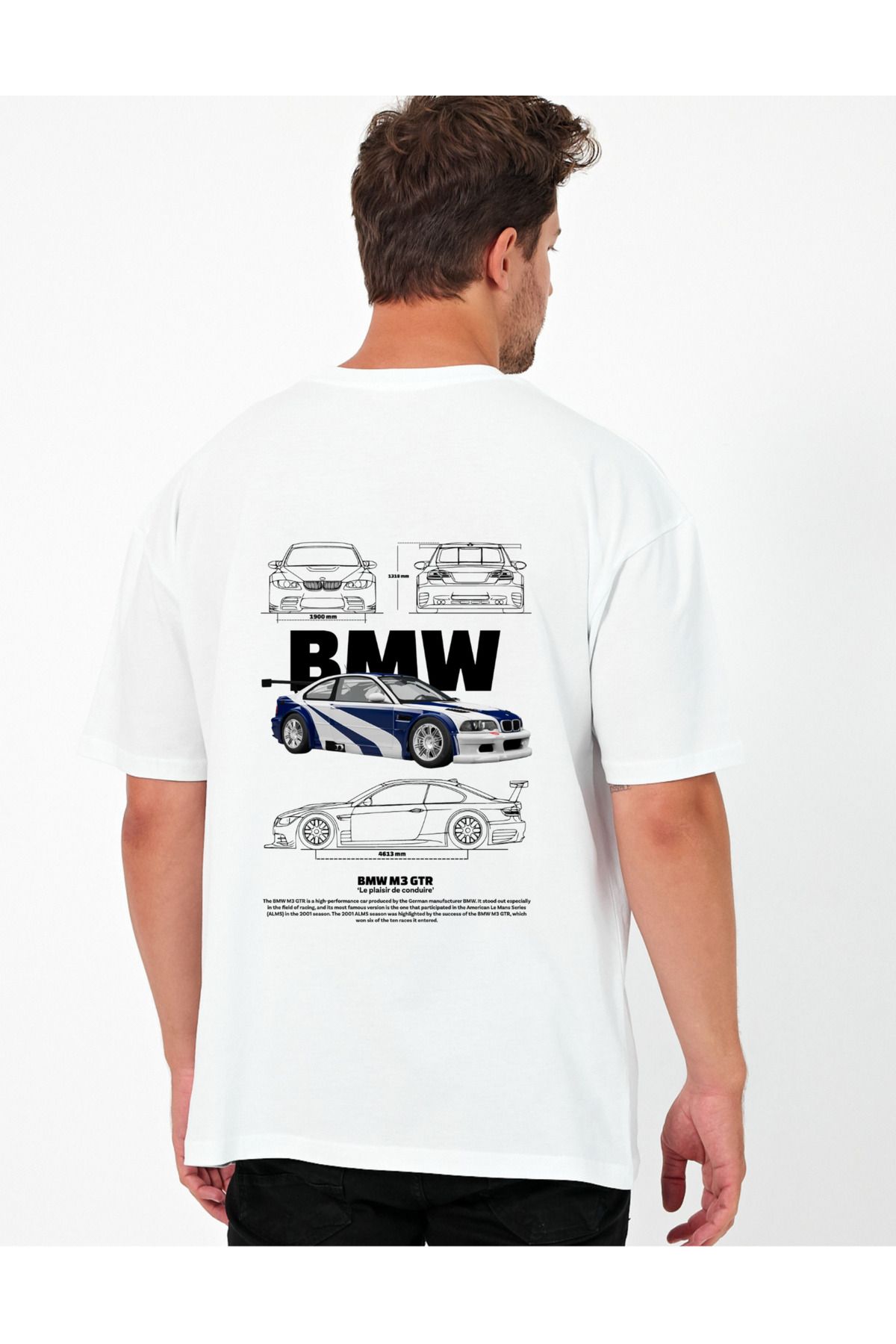Windy Island Erkek Bisiklet Yaka BMW Araba Sırt Baskılı Oversize T-shirt