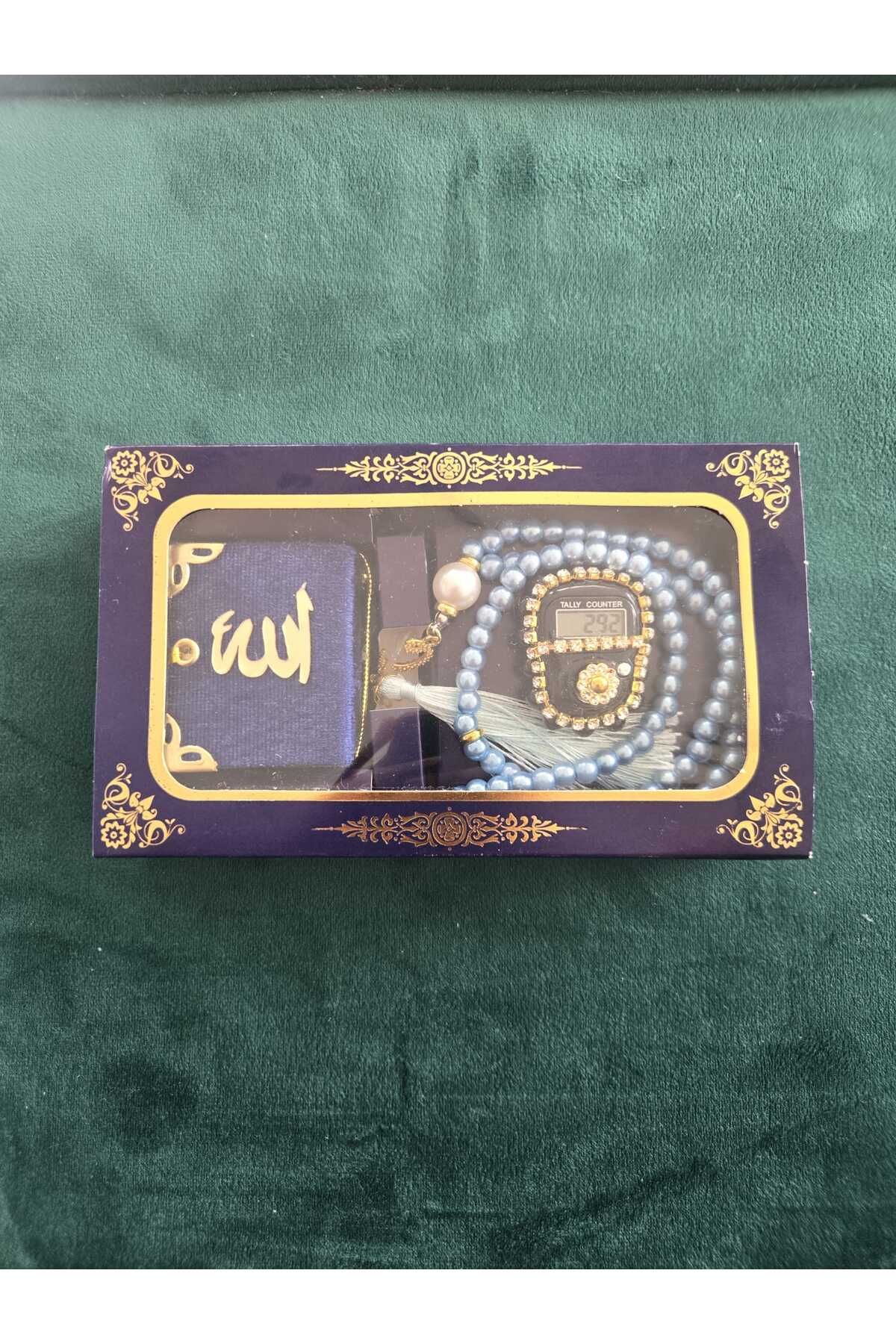 ERASLAN Kutulu Mini Kuran-ı Kerim Tesbih ve Taşlı zikirmatik Set (ÇEYİZLİK - HEDİYELİK)