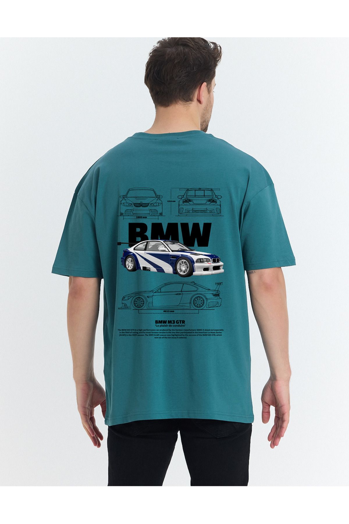 Windy Island Erkek Bisiklet Yaka BMW Araba Sırt Baskılı Oversize T-shirt