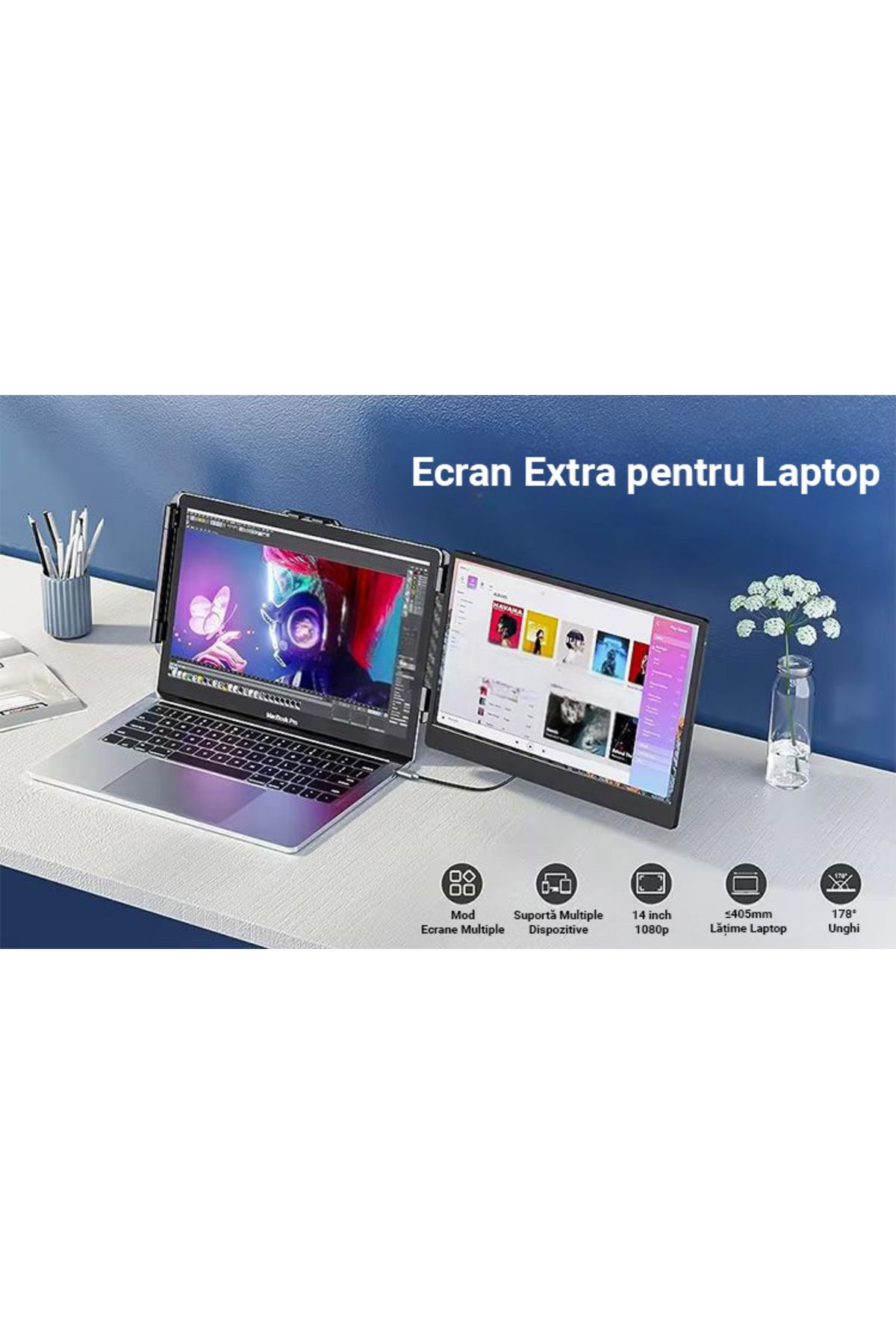 Influential Tech-14" Portable Full HD LED Monitor, USB-C & HDMI, 180° Rotation, Compatible with iOS/Android/PC 9