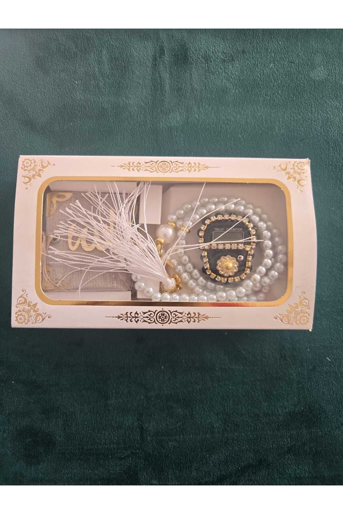 ERASLAN Kutulu Mini Kuran-ı Kerim Tesbih ve Taşlı zikirmatik Set (ÇEYİZLİK - HEDİYELİK)