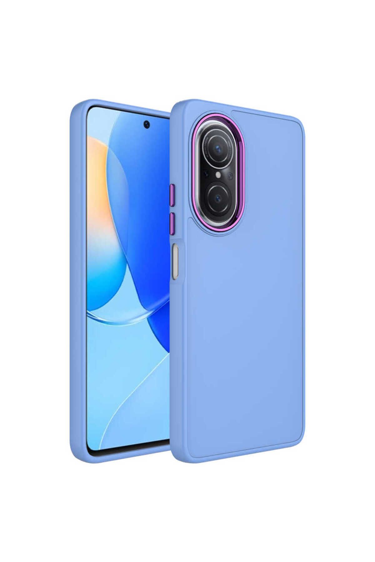 halkhouse Huawei Nova 9 SE Kılıf Metal Çerçeve ve Buton Tasarımlı Renkli Esnek Kırılmaz Silikon Luna Kapak