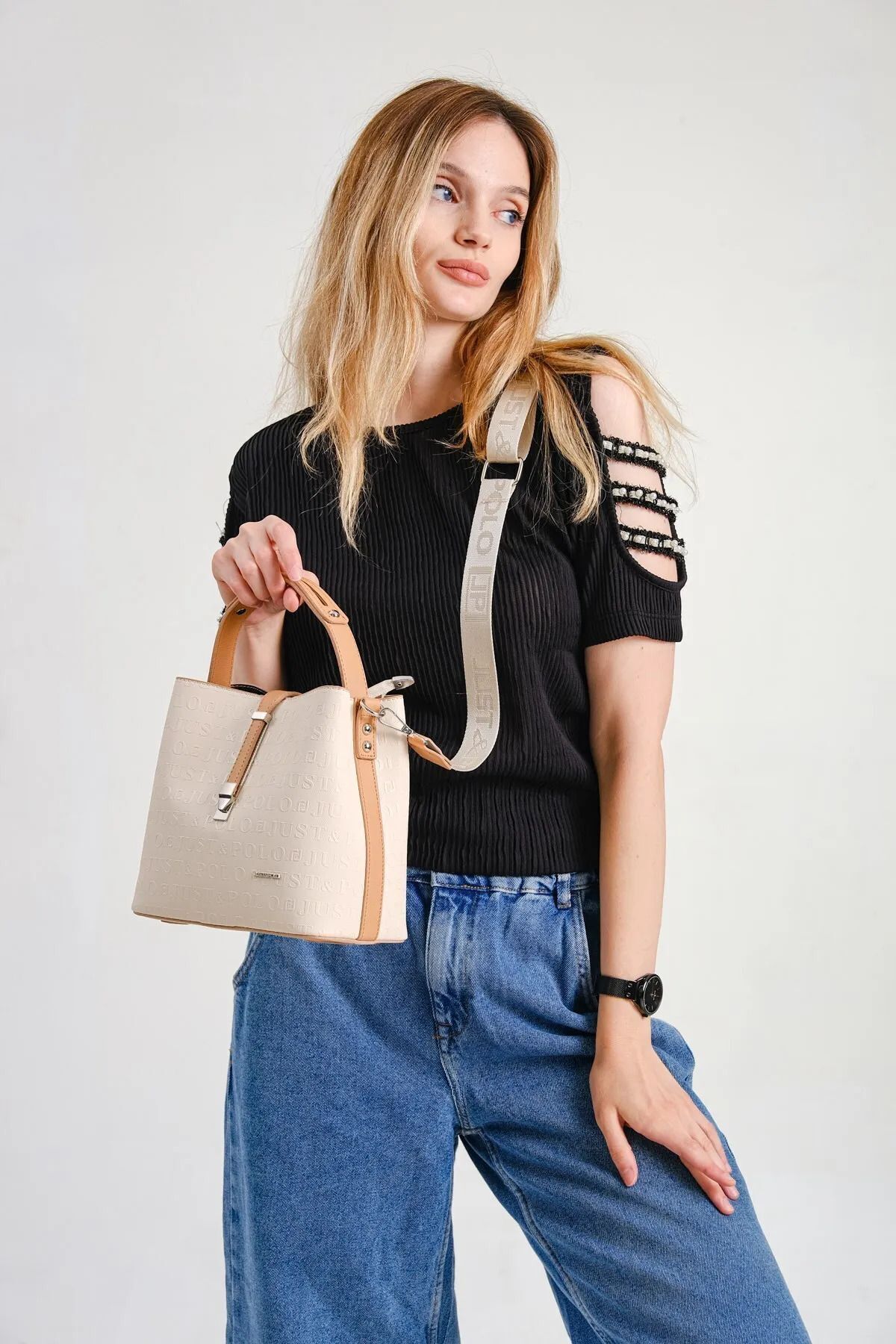Just Polo JP Yeni Sezon Orijinal Just Polo 4 Bölmeli Orta Boy Klasik Spor Model Kadın Omuz Çantası ve EL Çantası
