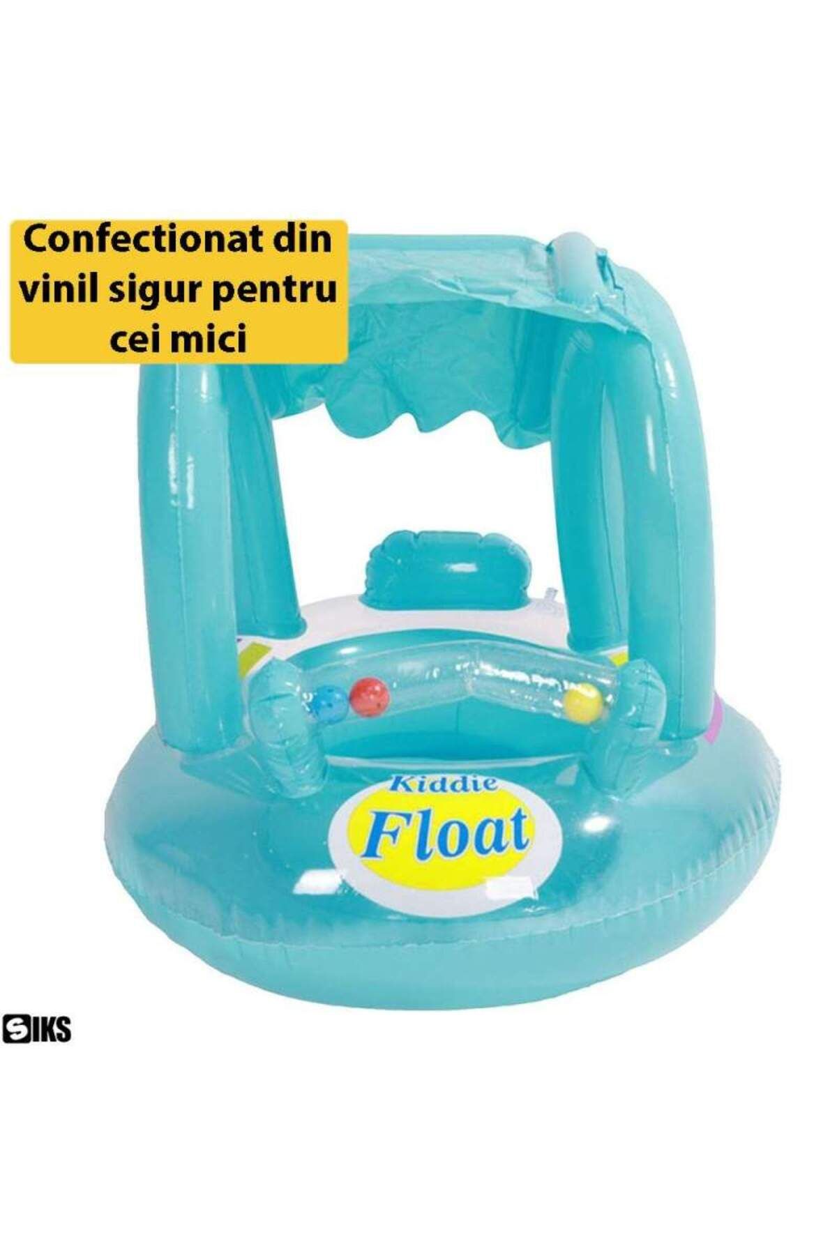 SIKS-Piscină gonflabilă pentru bebeluși cu baldachin, funcție anti-răsturnare, diametru 62 cm x înălțime 66 cm, albastră 3