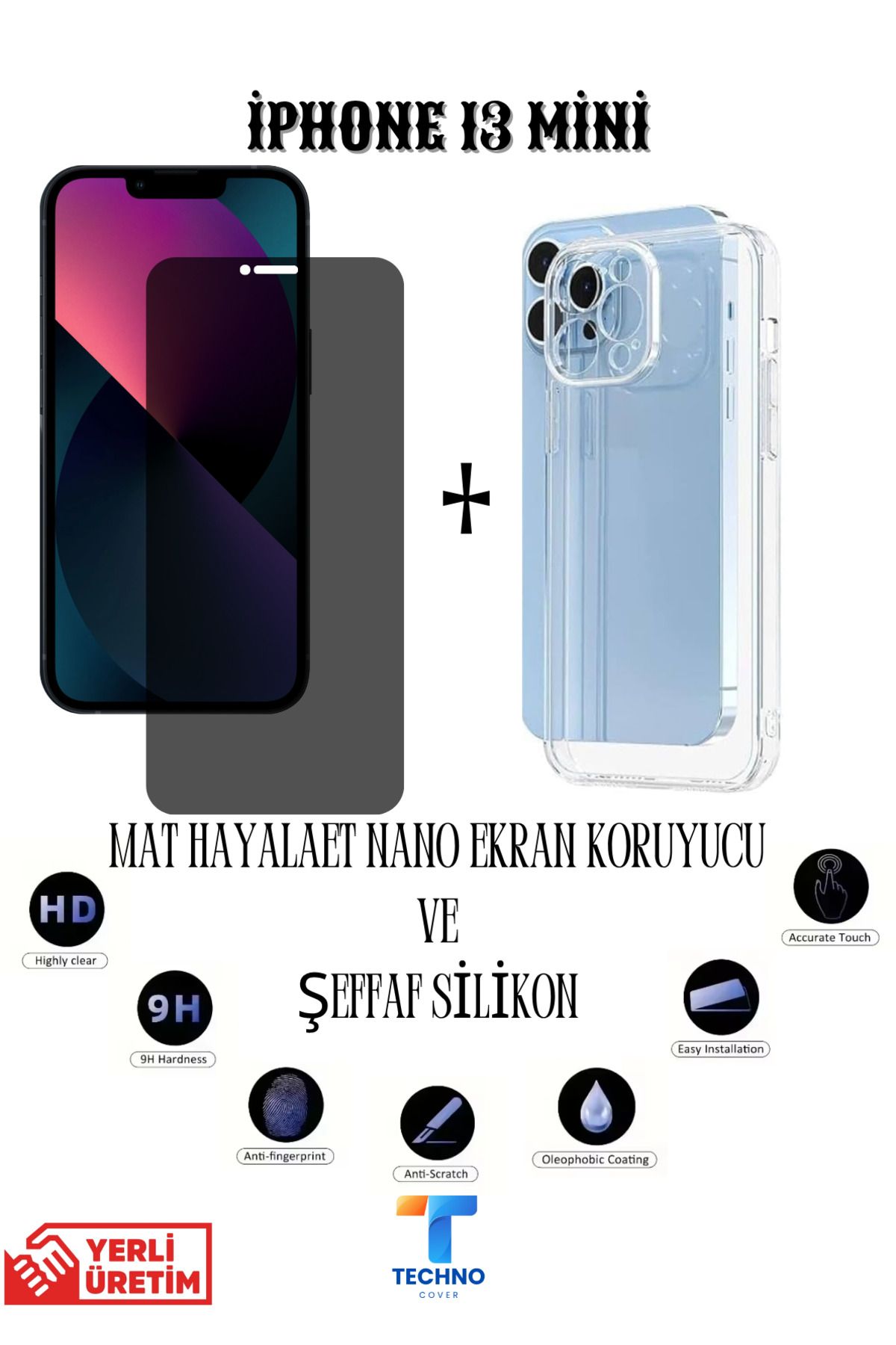 foxpower İphone 13 Mini Mat Hayalet Nano Ekran Koruyucu vemŞeffaf Kılıf 2li Avantajlı Paket