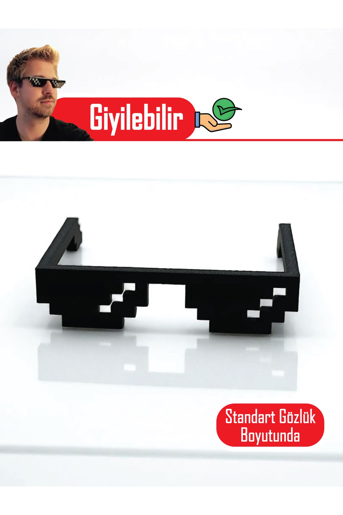 GiginGo Minecraft Giyilebilir Gözlük - Minecraft Piksel Gözlük - Standart Gözlük Boyunda
