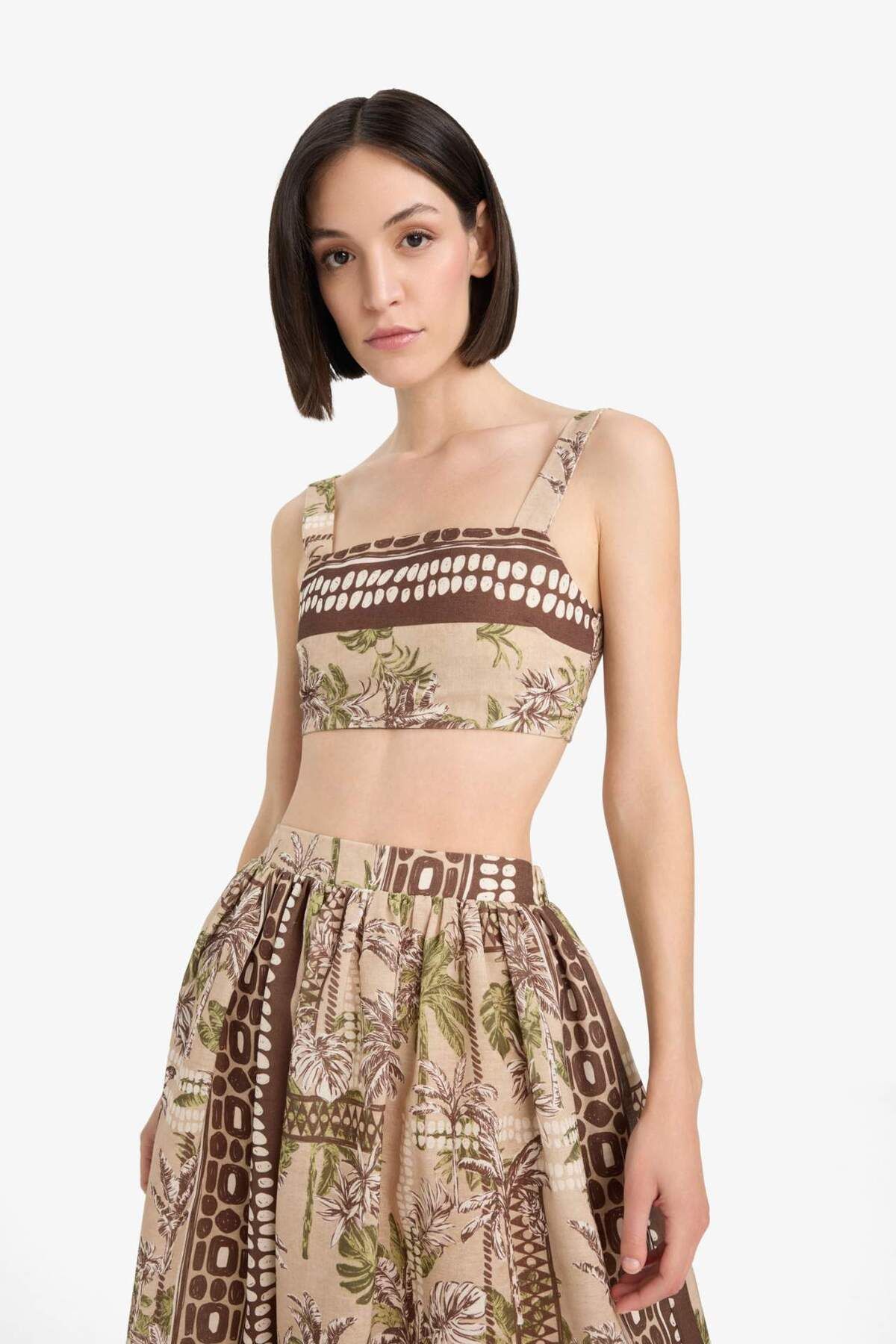 DeFacto Regular Fit Desenli Crop Askılı Plaj Üstü-Fall in Love F5486AX25HS