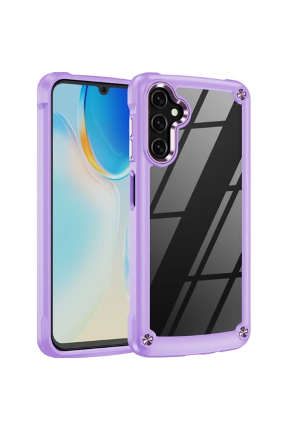 Obay Eabhulie Galaxy A14 5g/4g Için Şeffaf Sert Pc Tpu Tampon Telefon Kılıfı - Mor