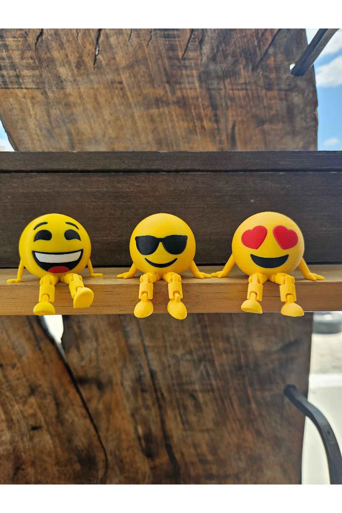 Rex Aksesuar Sevimli Emojiler 3’lü Biblo Seti - Gülen Yüz - Cool - Kalpli Göz Dekoratif Obje