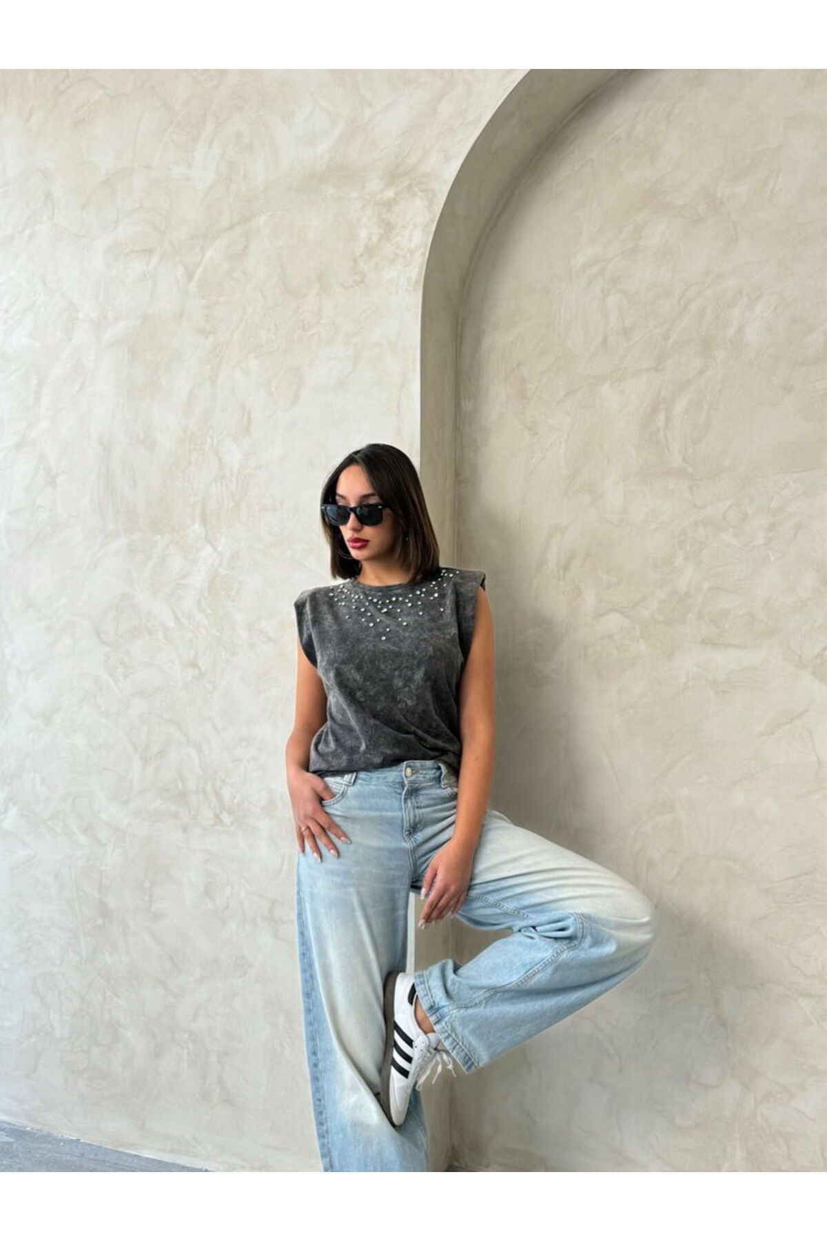 SKYstyles Taş detaylı vatkalı bluz