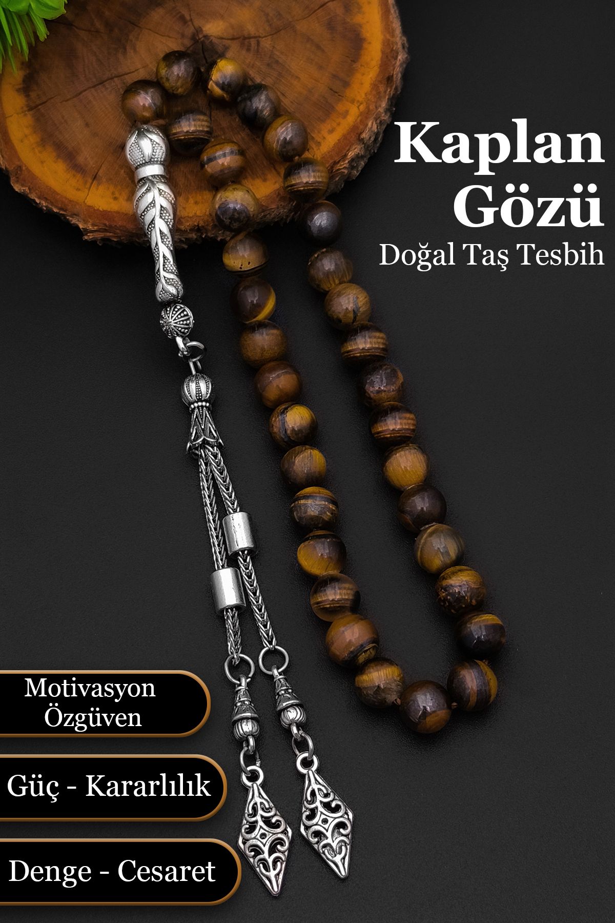 SİLVERA TELKARİ Kaplangözü Tesbih Erkek Doğal Taş Kaplangözü Tesbih 8 mm BT032