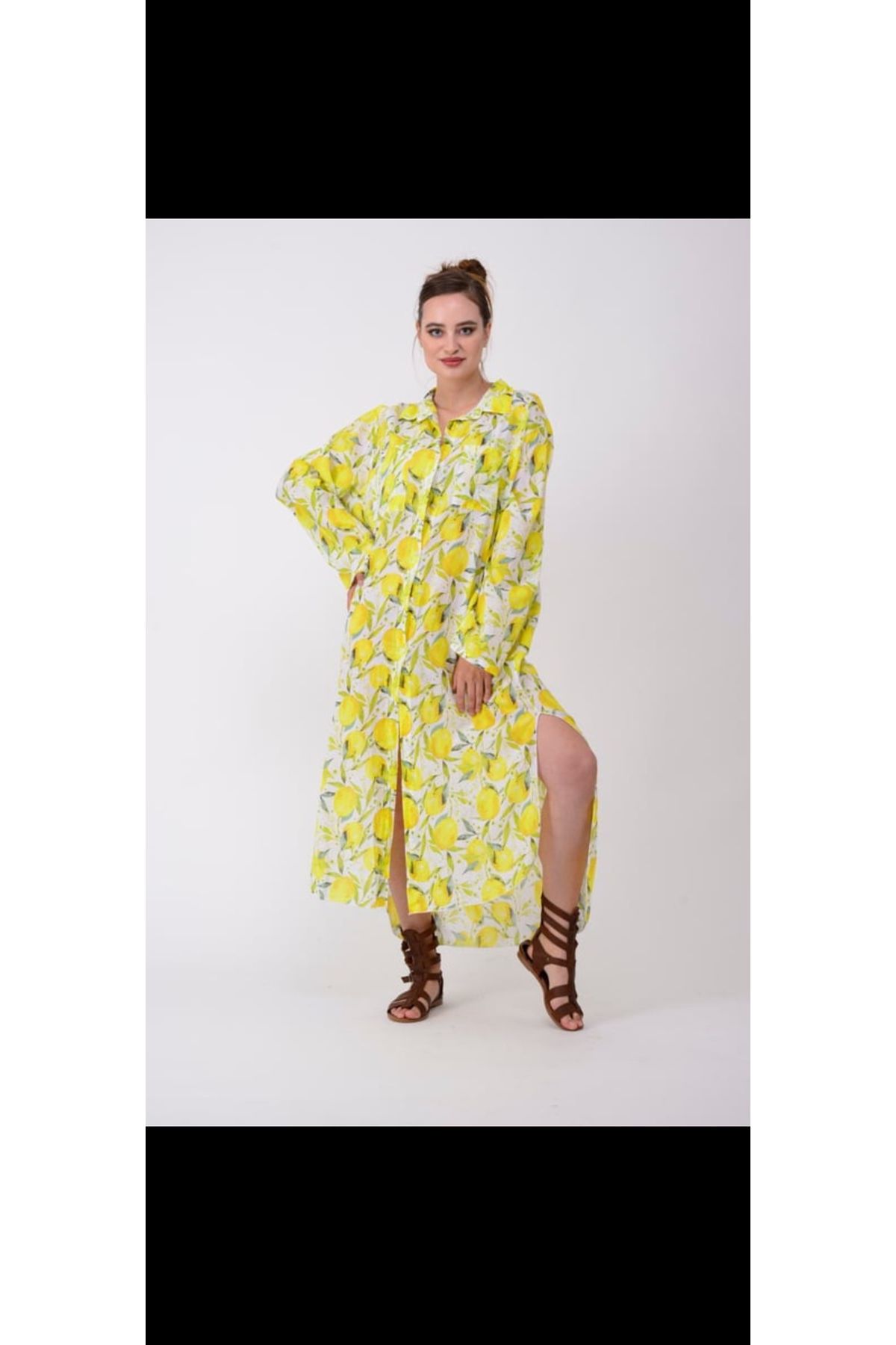 Butik Ayseba Park Moda Limon Bahçesi Cep Detaylı İtalyan Gömlek Elbise