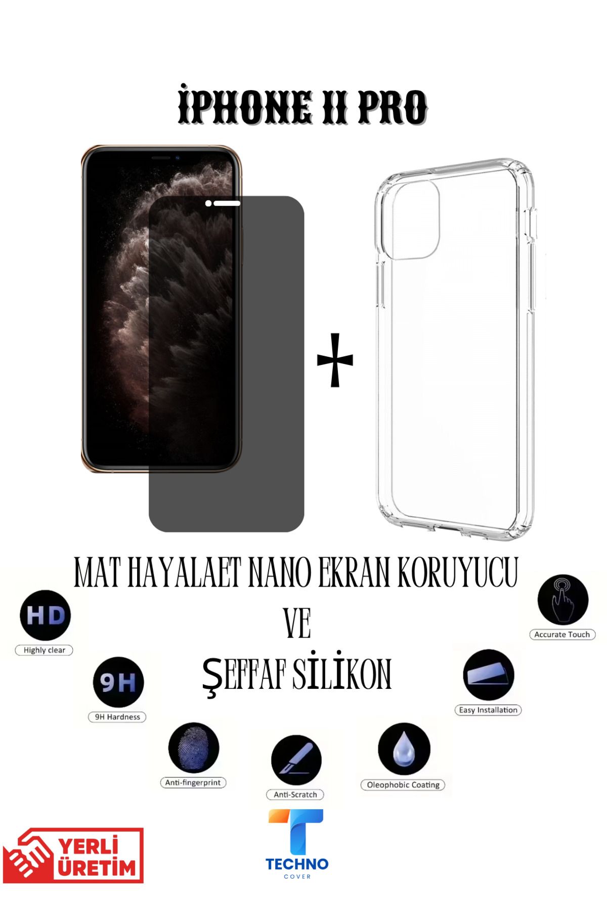 foxpower İphone 11 Pro Mat Hayalet Nano Ekran Koruyucu vemŞeffaf Kılıf 2li Avantajlı Paket