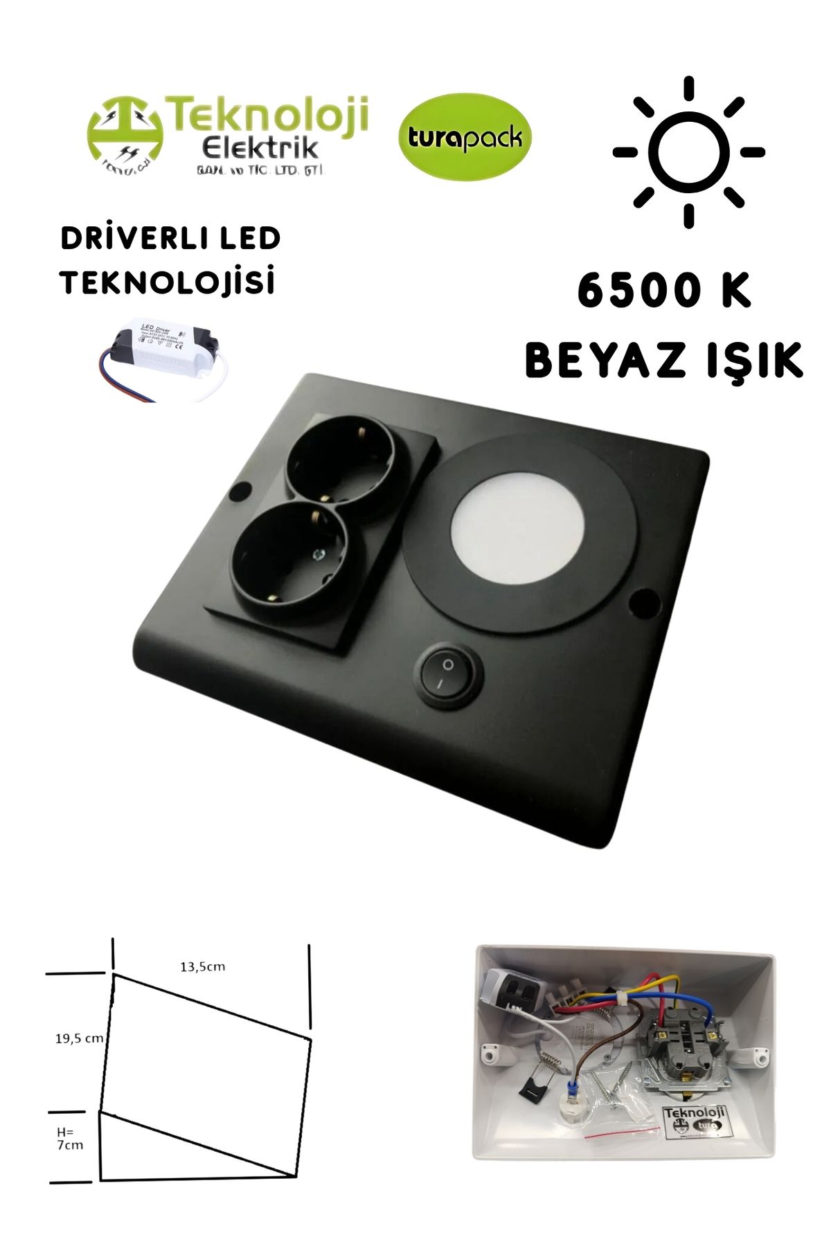 HOMSPARK Tezgah Dolap Altı 2'li Priz Anahtarlı 3 Watt Led Spot Aydınlatma( BEYAZ IŞIK ) 3 Renk Kasa Modeli