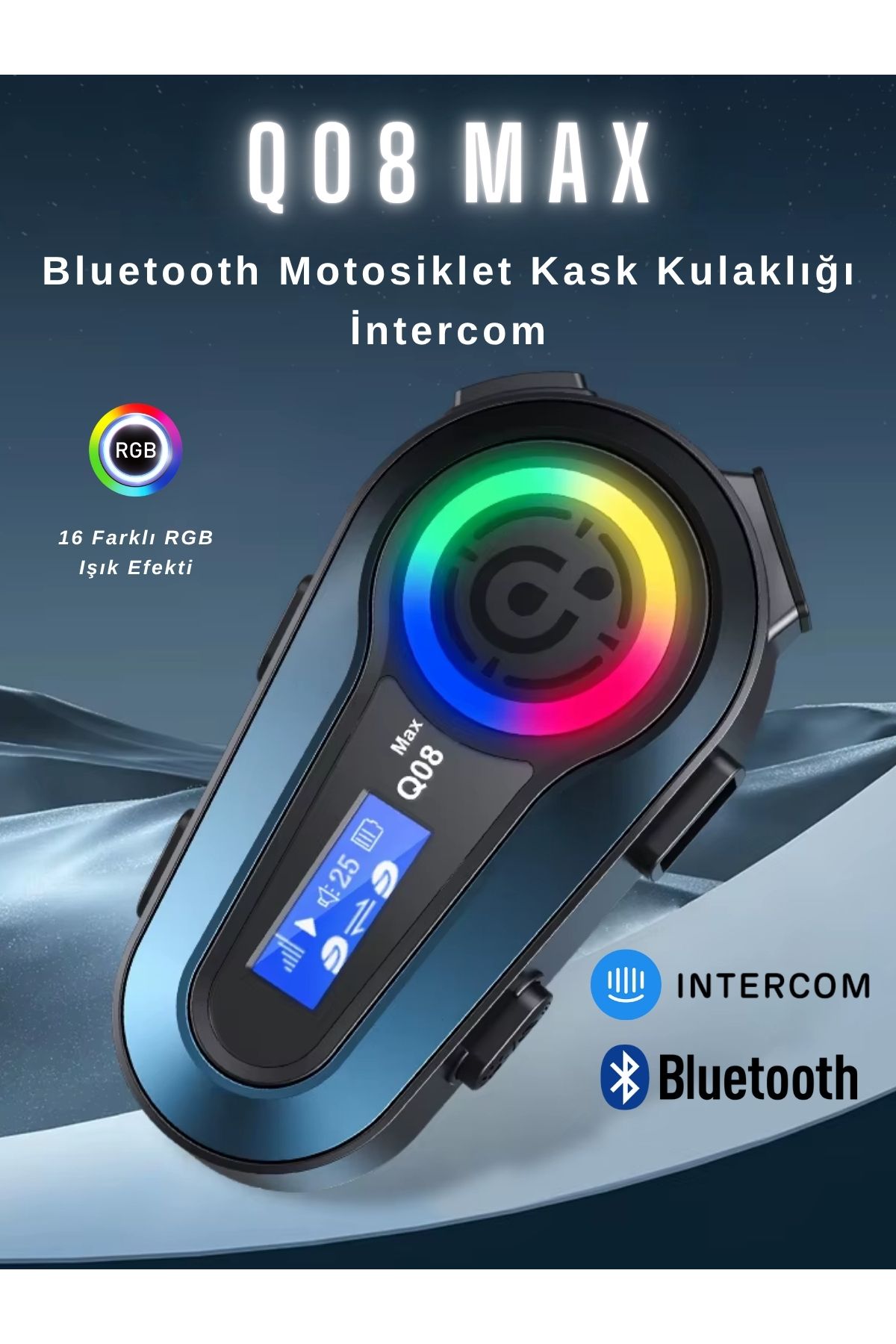 howear Q08 Max RGB Işık Efektli İntercom Bluetooth Motosiklet Kask Kulaklığı İntercom Kulaklık