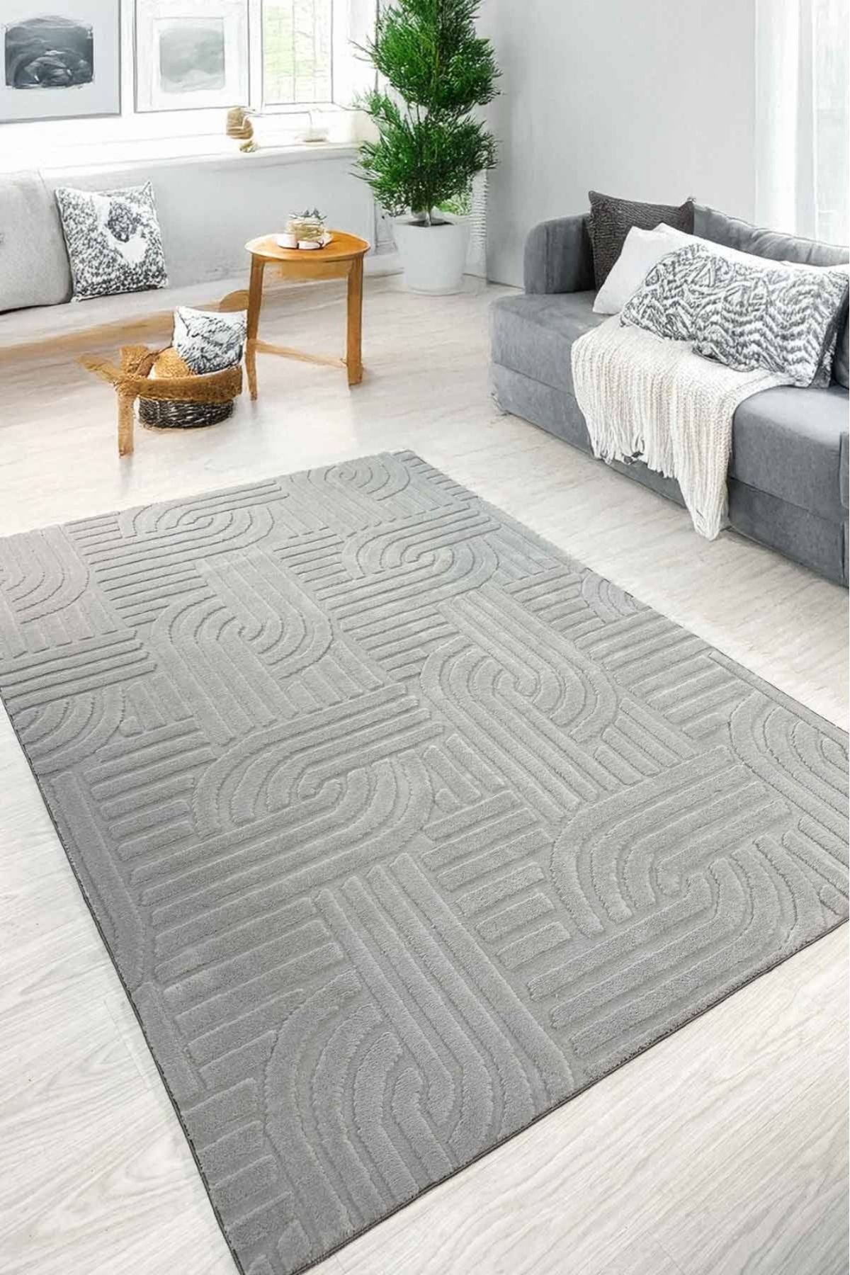 WERRA SALLY GRİ DESENLİ KAYMAZ TABANLI YIKANABİLİR PELUŞ HALI YOLLUK KORİDOR HALISI YATAK ODASI HALISI