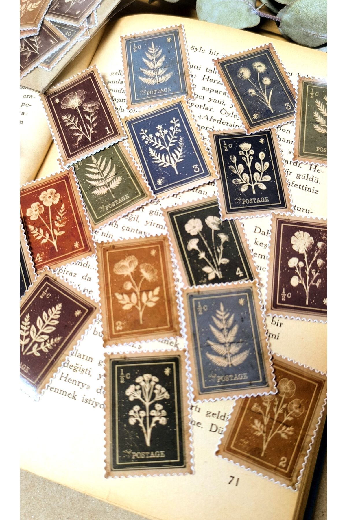 İZ DEFTERHANE Vintage Nostalji Pul Çıkartma Sticker (Defter ajanda planlayıcılar için uygun)