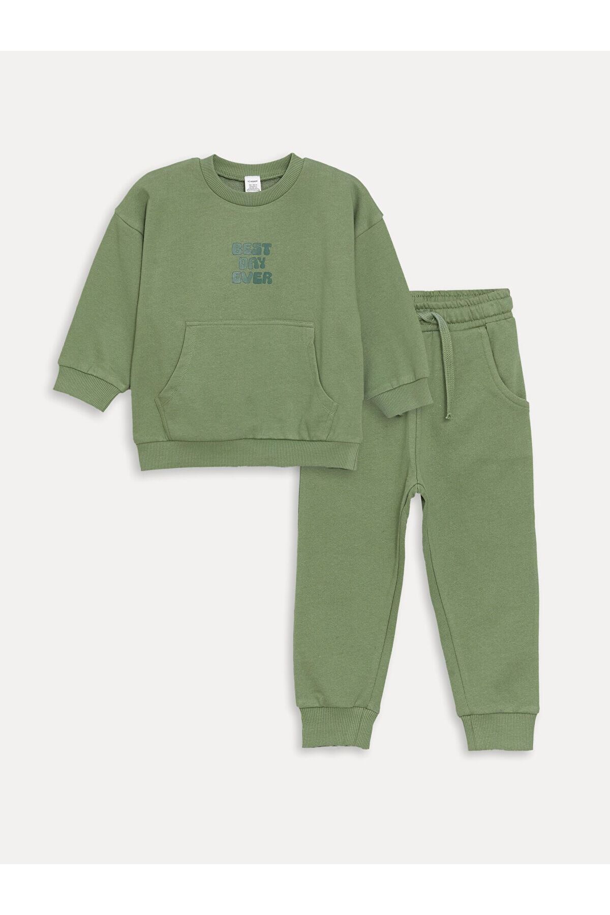 LC Waikiki Bisiklet Yaka Uzun Kollu Baskılı Erkek Bebek Sweatshirt ve Eşofman Alt 2'li Takım