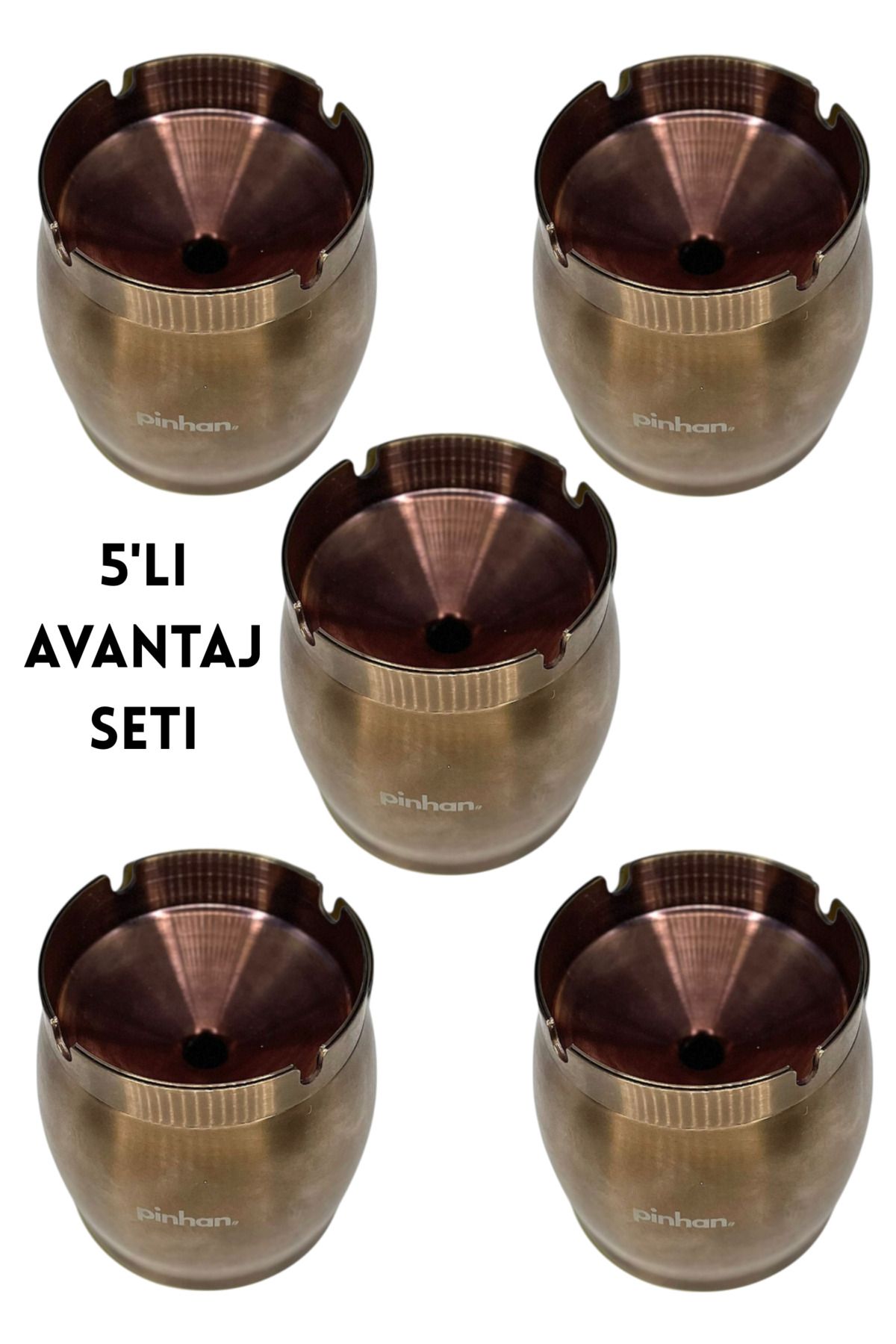 PİNHAN 5'li Paslanmaz Çelik Kokusuz Fıçı Küllük Avantaj Seti - Plastik İçermez (OTO, EV, OFİS, BAHÇE)