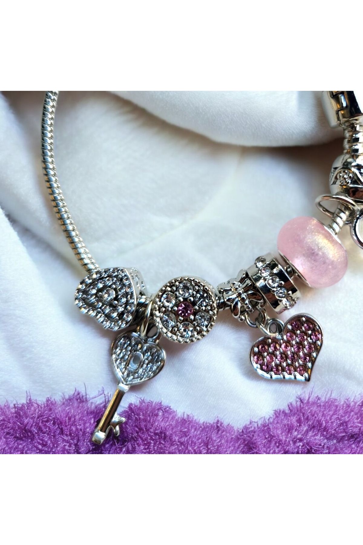 GIHANDMADE Kalbin Kilidi Yılan Charm Bileklik – Gümüş Tonlu Ayarlanabilir Kalp Figürlü Kadın Bileklik