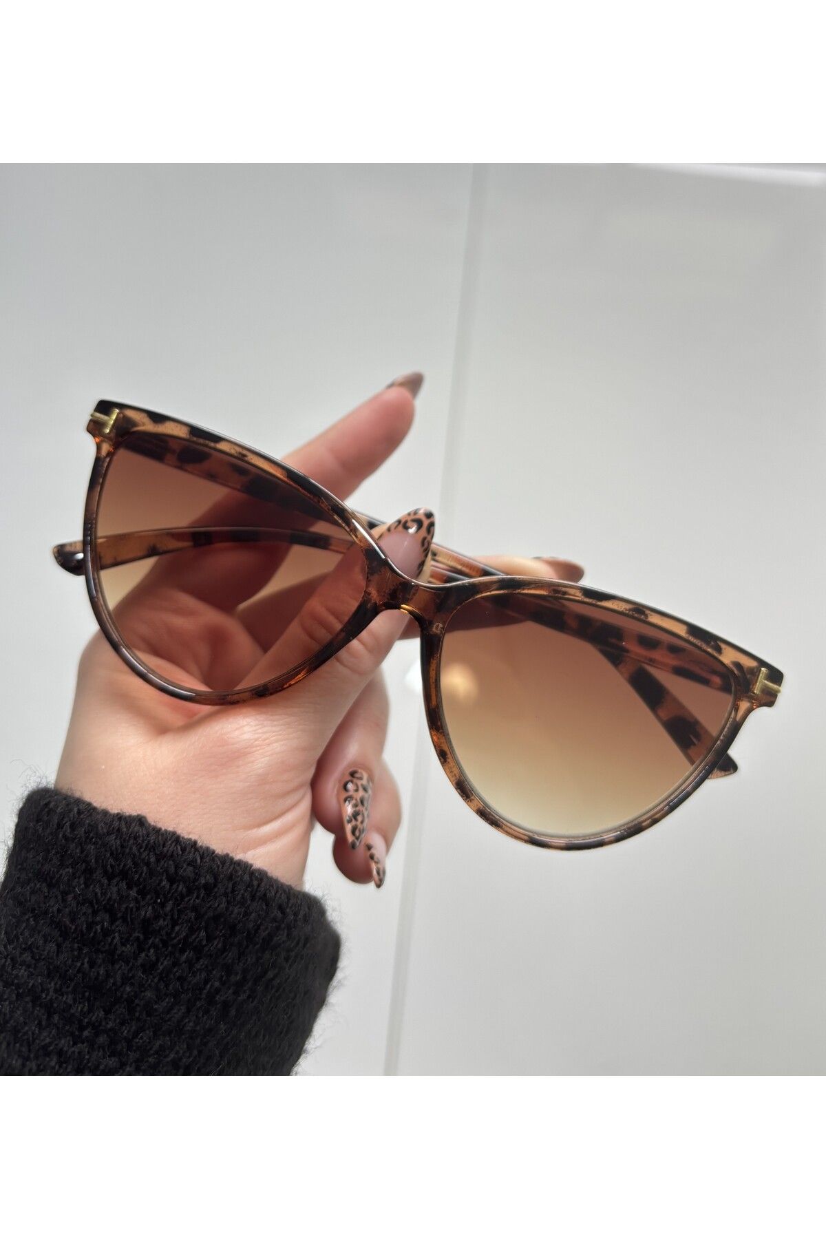 MONAL TomY Leopard Güneş Gözlüğü Cateye Kahve Cam Renkli
