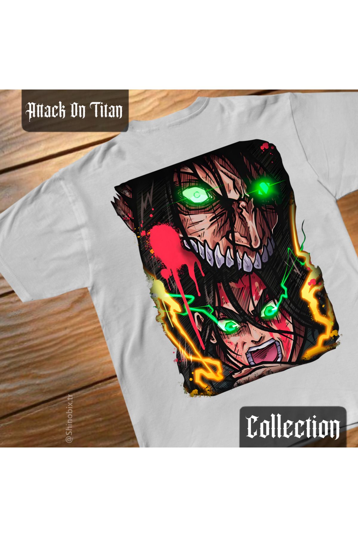 SHINOBIX Attack On Titan Anime Eren Yeager Attack Titan Transform Oversize Baskılı T-Shirt