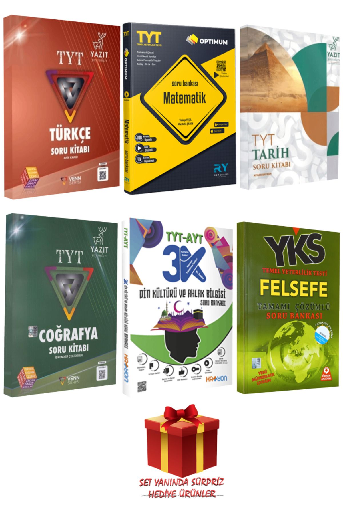 Yazıt Yayınları TYT Seti: Türkçe+Matematik+Tarih+Coğrafya+Din Kültürü ve Ahlak Bilgisi+Felsefe Soru Bankası+Hediye