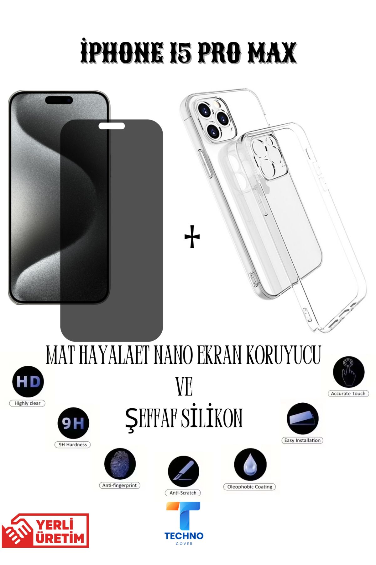 foxpower İphone 15 Pro Max Mat Hayalet Nano Ekran Koruyucu vemŞeffaf Kılıf 2li Avantajlı Paket
