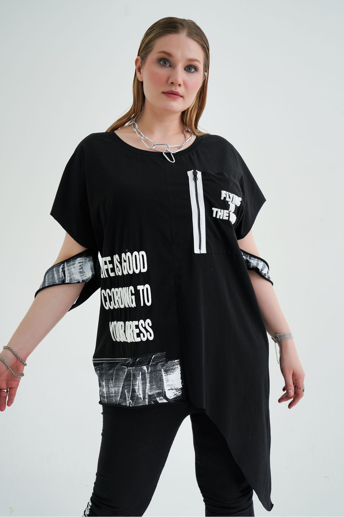 b-one fashion Baskı Detaylı Tasarım Düşük Kol Tişört