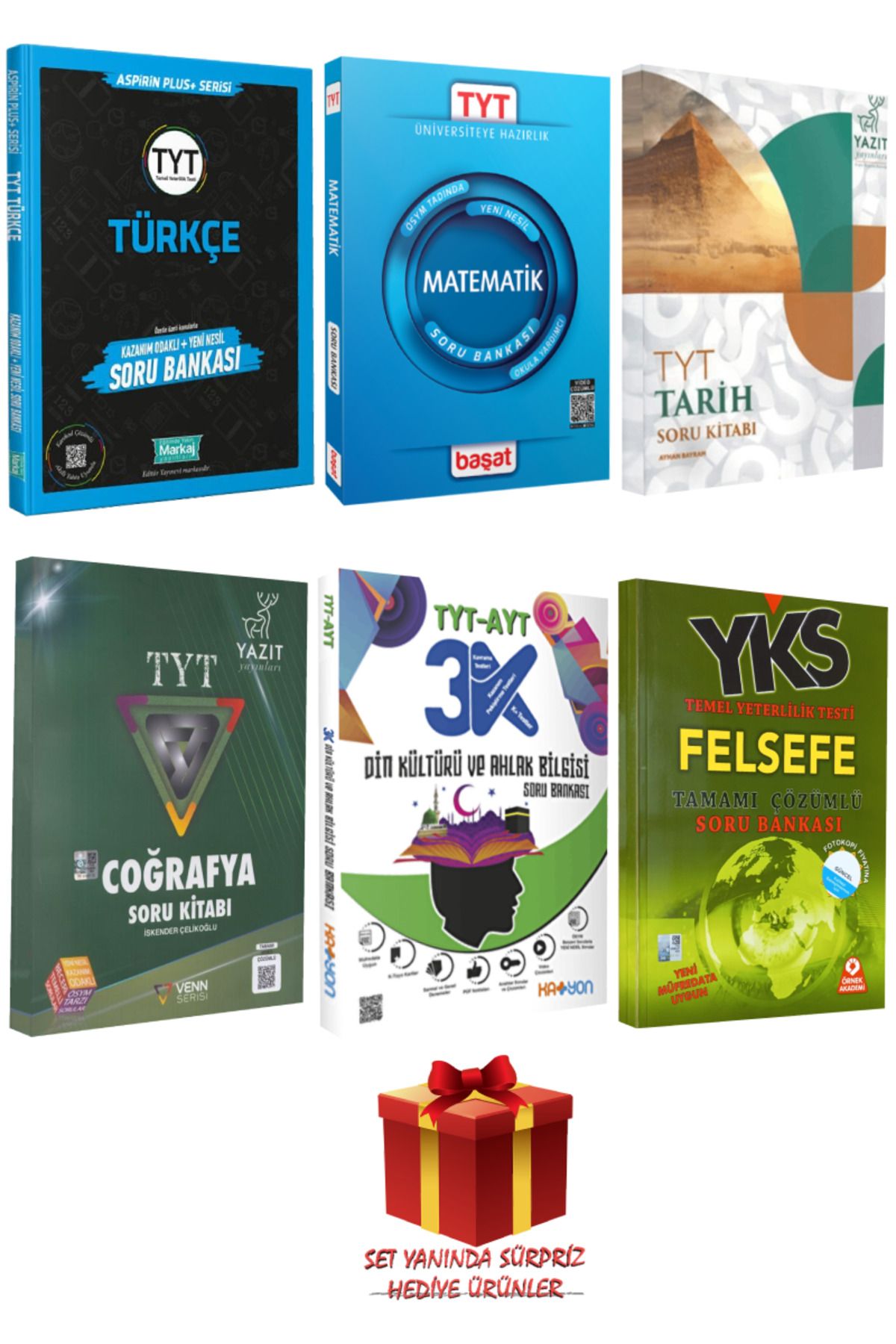 Başat Yayınları TYT Seti: Türkçe+Matematik+Tarih+Coğrafya+Din Kültürü ve Ahlak Bilgisi+Felsefe Soru Bankası+Hediye