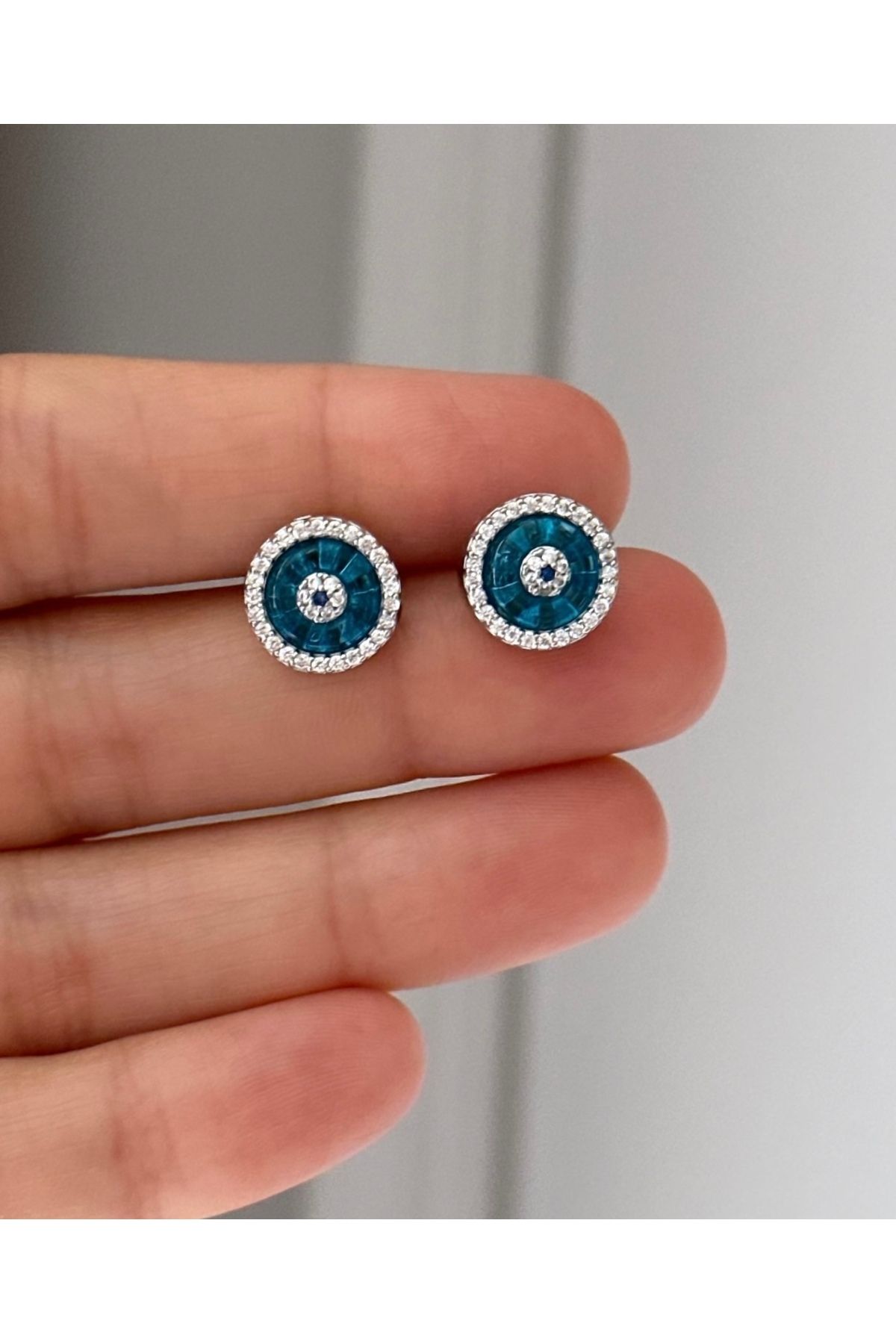 emy by emel luxury silver jewelry Cam Göz Küpe 925 Ayar Gümüş